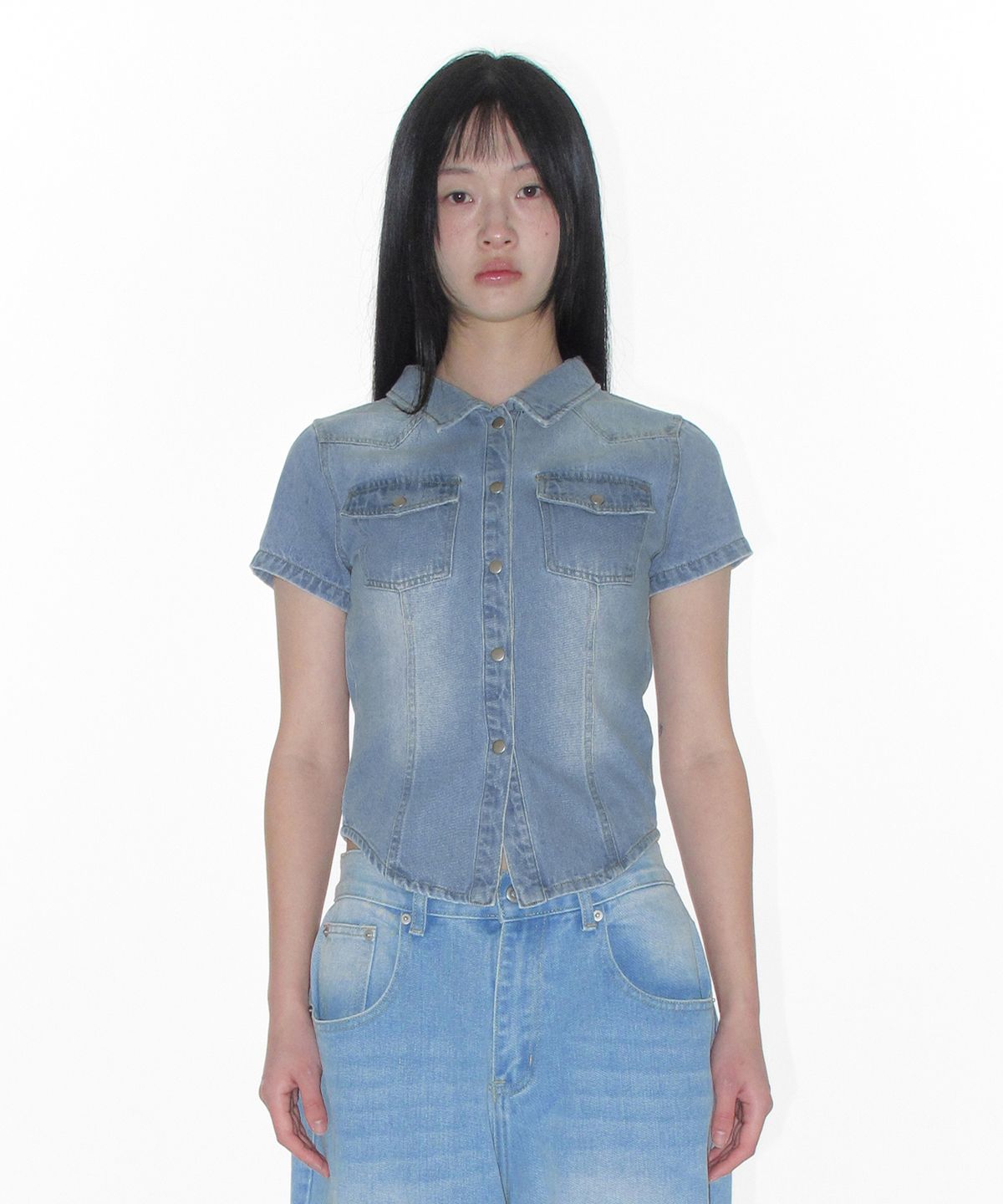 아메스 월드와이드(AMES-WORLDWIDE) DENIM SHORTSLEEVE SHIRTS LIGHT BLUE