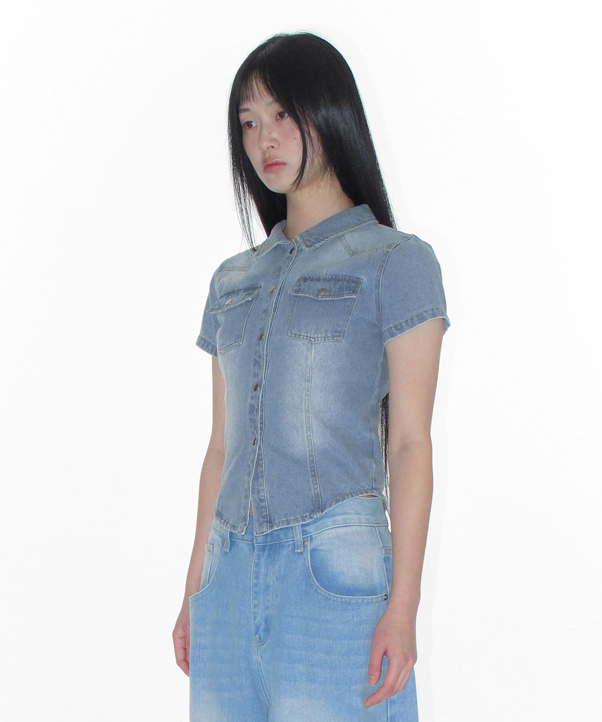 아메스 월드와이드(AMES-WORLDWIDE) DENIM SHORTSLEEVE SHIRTS LIGHT BLUE