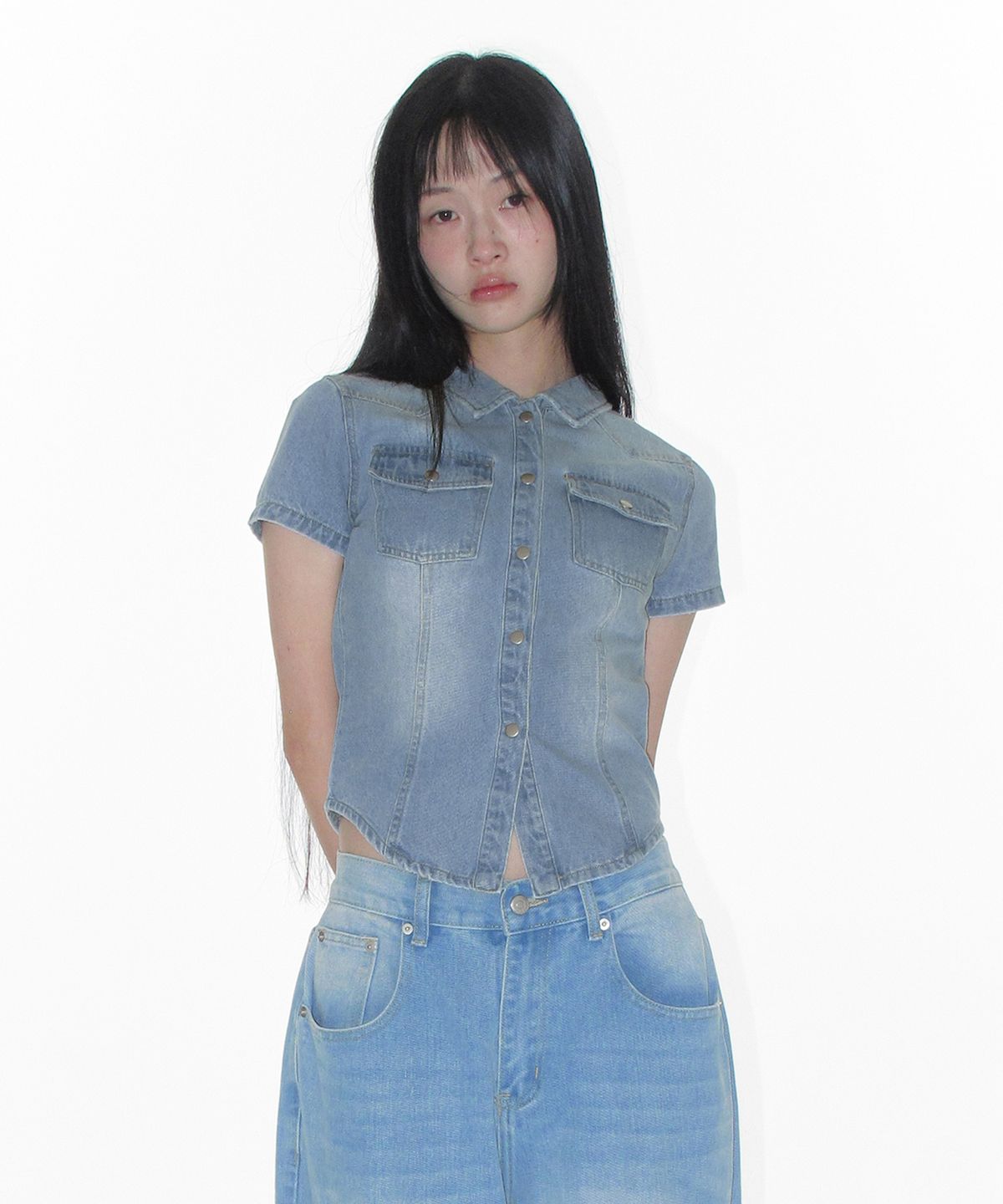 아메스 월드와이드(AMES-WORLDWIDE) DENIM SHORTSLEEVE SHIRTS LIGHT BLUE