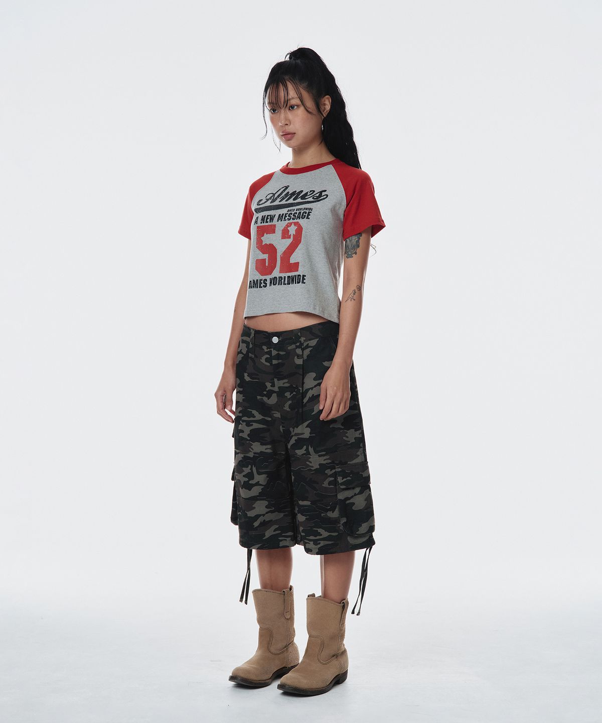 아메스 월드와이드(AMES-WORLDWIDE) 52 LOGO RAGLAN TEE RED