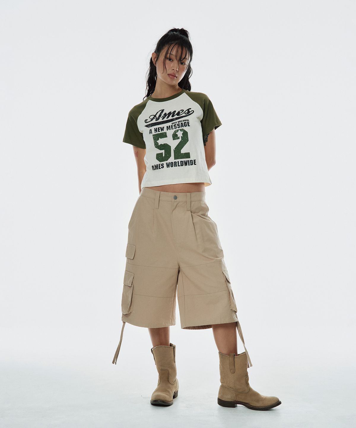 아메스 월드와이드(AMES-WORLDWIDE) 52 LOGO RAGLAN TEE KHAKI