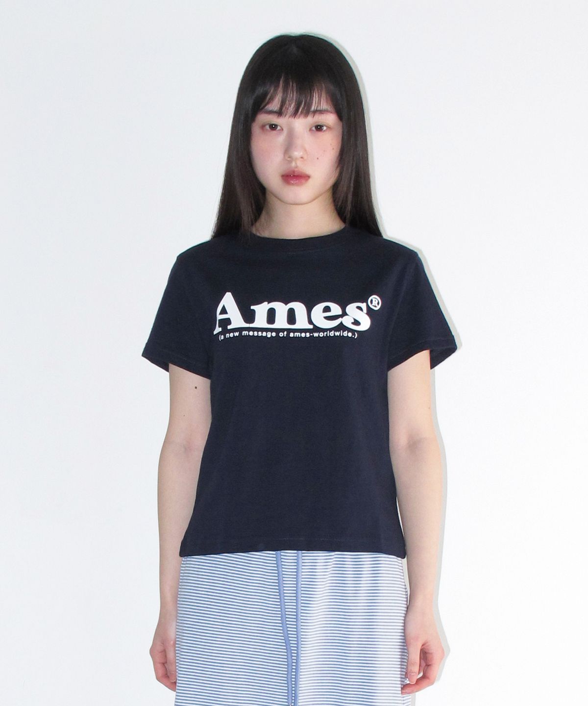 아메스 월드와이드(AMES-WORLDWIDE) BASIC LOGO TEE NAVY(WHITE)