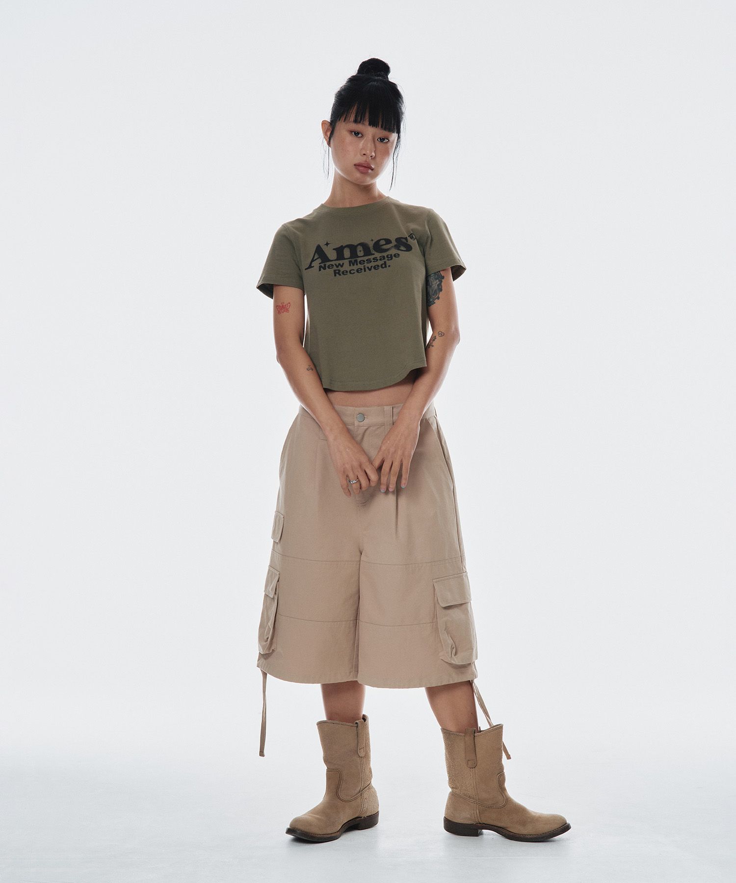 無料配送 ◆AMES-WORLDWIDE◆ ROUND HEM CROP TEE MUSINSA | AMES-WORLDWIDE ROUND HEM CROP TEE KHAKI