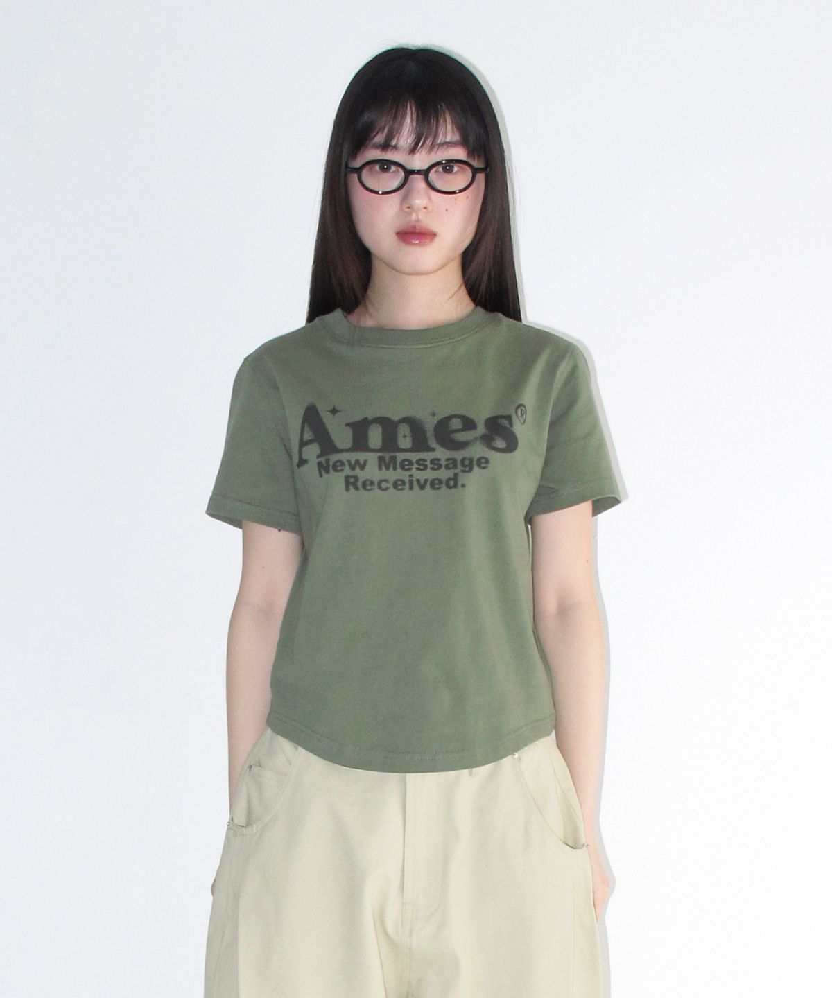 아메스 월드와이드(AMES-WORLDWIDE) ROUND HEM CROP TEE KHAKI
