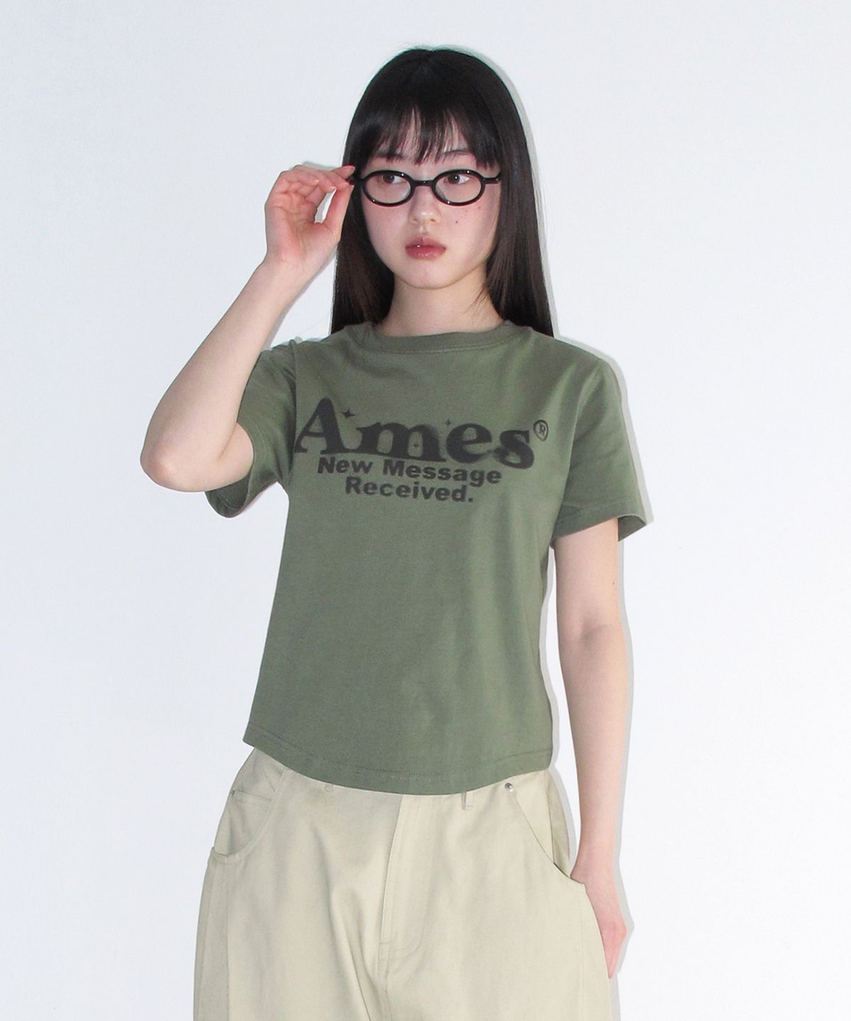 아메스 월드와이드(AMES-WORLDWIDE) ROUND HEM CROP TEE KHAKI