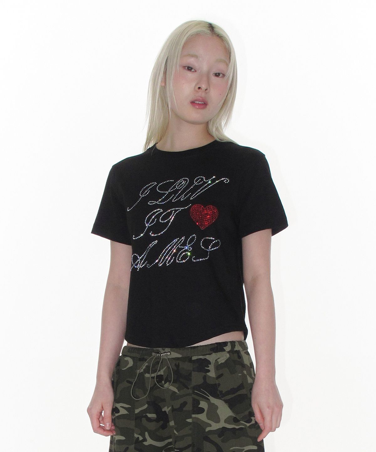 아메스 월드와이드(AMES-WORLDWIDE) AMES HOTFIX CROP TEE BLACK