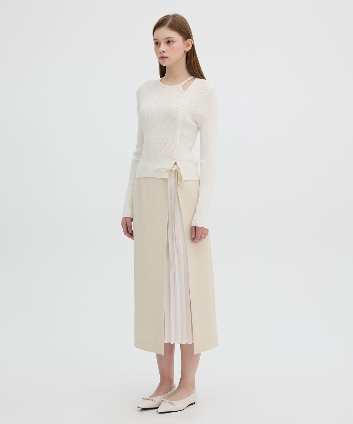 올리브 데 올리브(OLIVE DES OLIVE) 플리츠 배색 H라인 롱 스커트 OW5SS1650