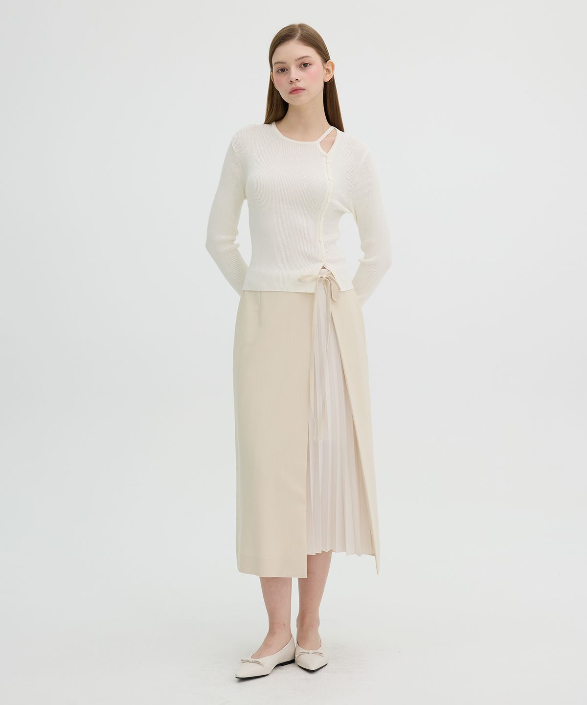 올리브 데 올리브(OLIVE DES OLIVE) 플리츠 배색 H라인 롱 스커트 OW5SS1650