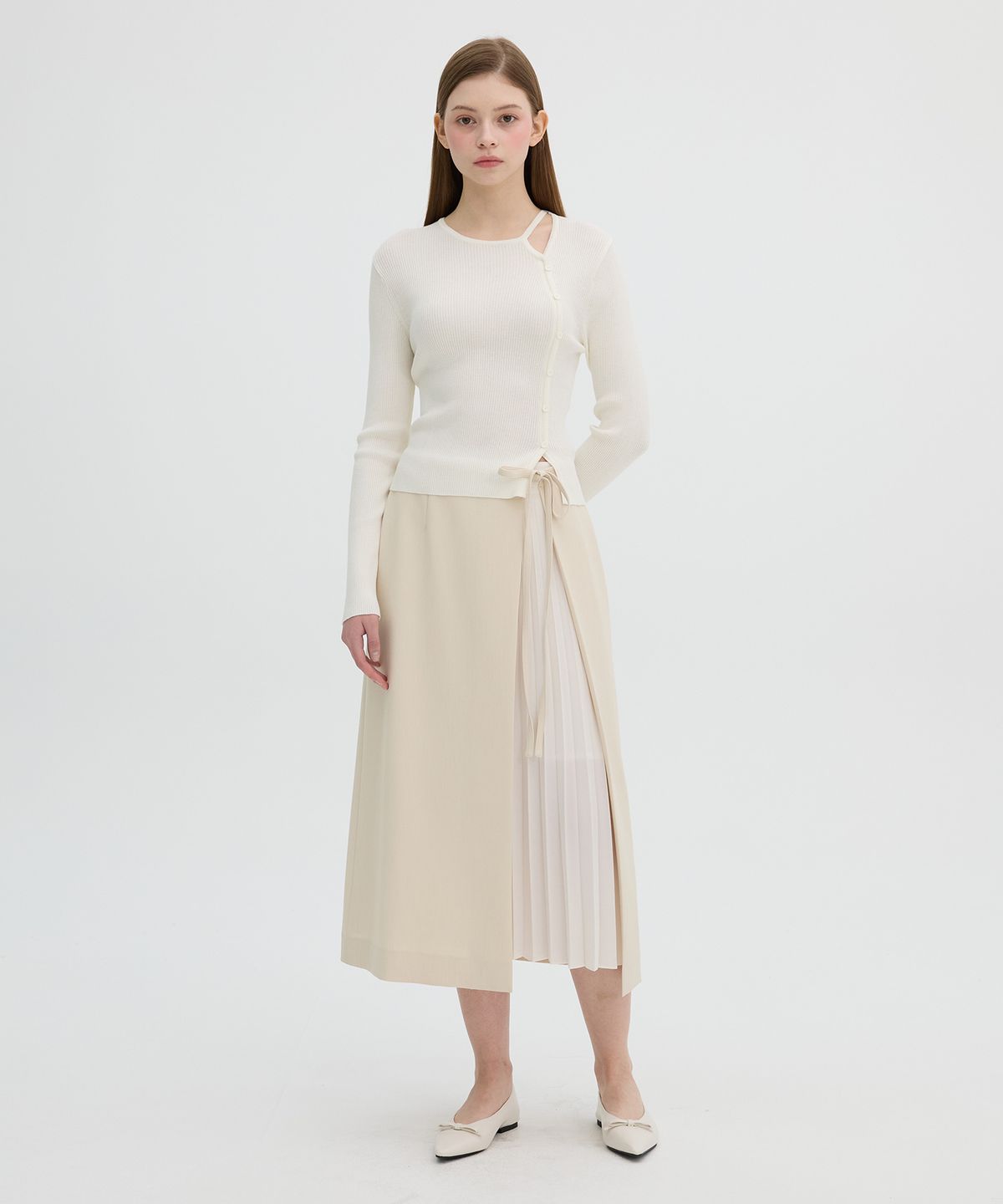 올리브 데 올리브(OLIVE DES OLIVE) 플리츠 배색 H라인 롱 스커트 OW5SS1650