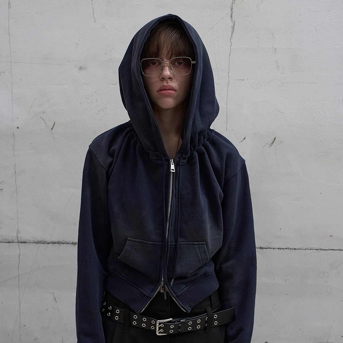 엘씨디씨티엠(LCDC™) WASHED SHIRRING HOODIE ZIP-UP (NAVY)