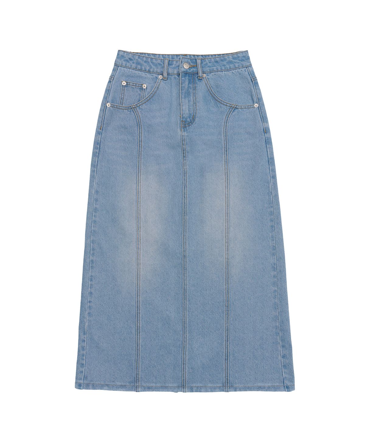 아메스 월드와이드(AMES-WORLDWIDE) CURVED LINE DENIM LONG SKIRT LIGHT BLUE