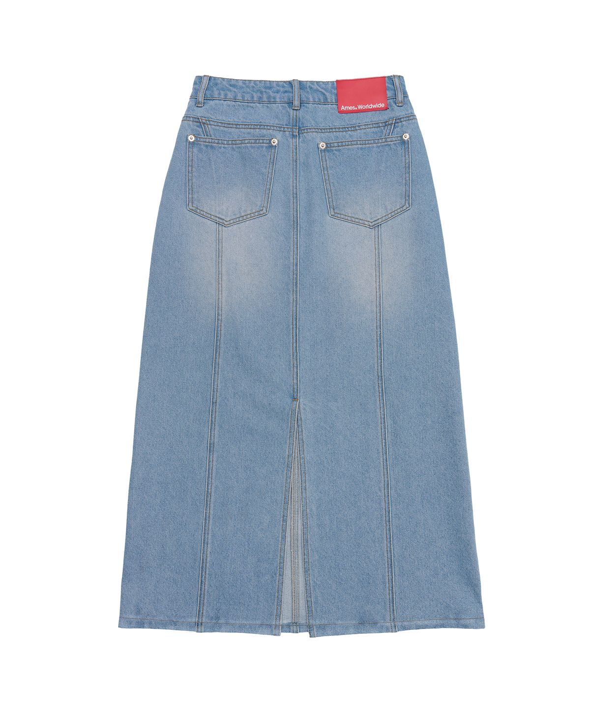 아메스 월드와이드(AMES-WORLDWIDE) CURVED LINE DENIM LONG SKIRT LIGHT BLUE
