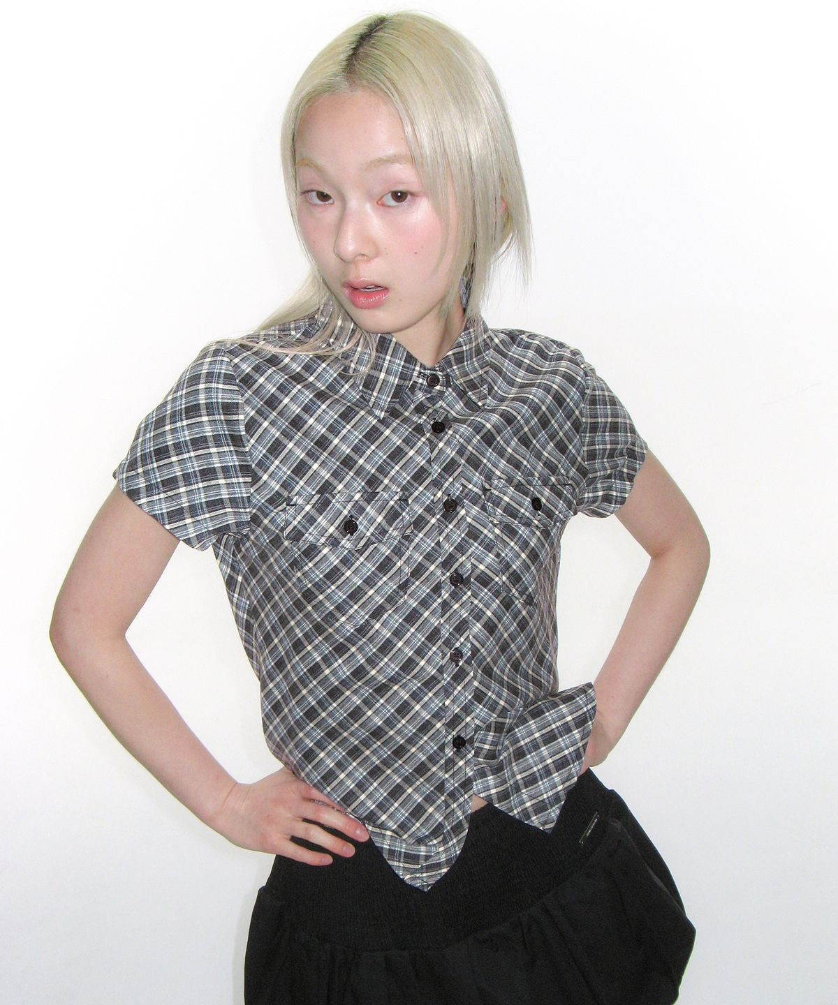 아메스 월드와이드(AMES-WORLDWIDE) CHECK SHORTSLEEVE SHIRTS NAVY