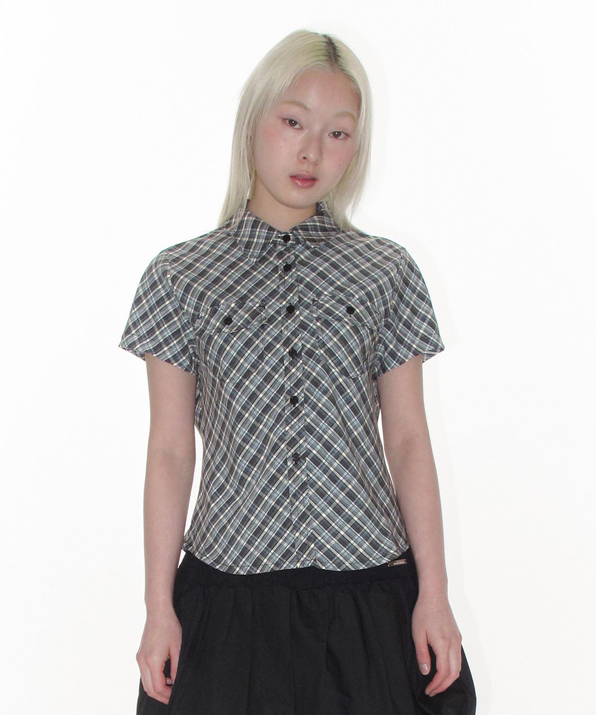 아메스 월드와이드(AMES-WORLDWIDE) CHECK SHORTSLEEVE SHIRTS NAVY