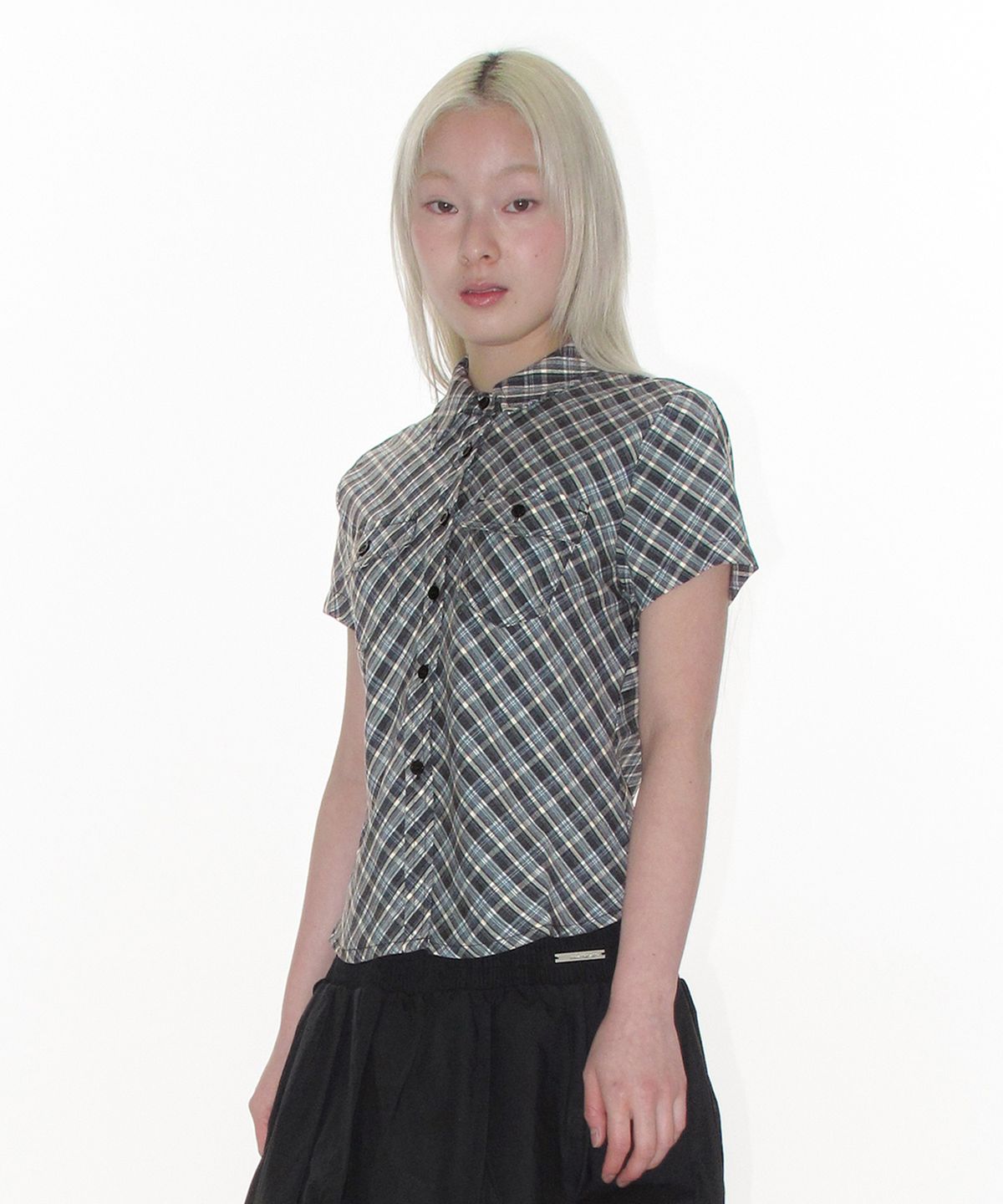 아메스 월드와이드(AMES-WORLDWIDE) CHECK SHORTSLEEVE SHIRTS NAVY