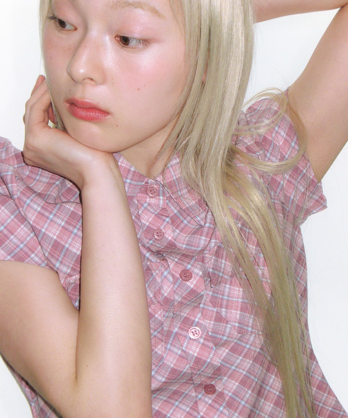 아메스 월드와이드(AMES-WORLDWIDE) CHECK SHORTSLEEVE SHIRTS PINK
