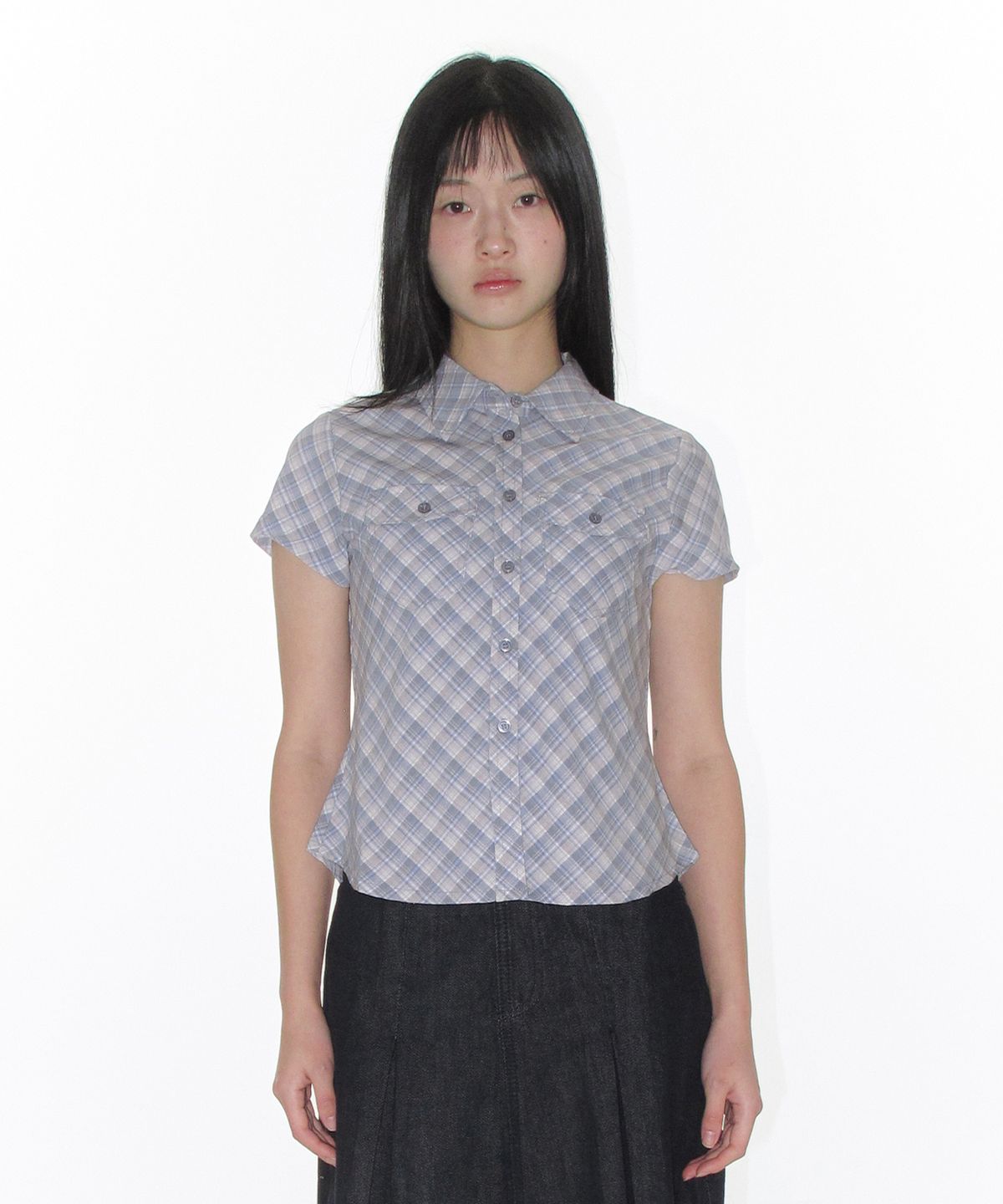 아메스 월드와이드(AMES-WORLDWIDE) CHECK SHORTSLEEVE SHIRTS BLUE