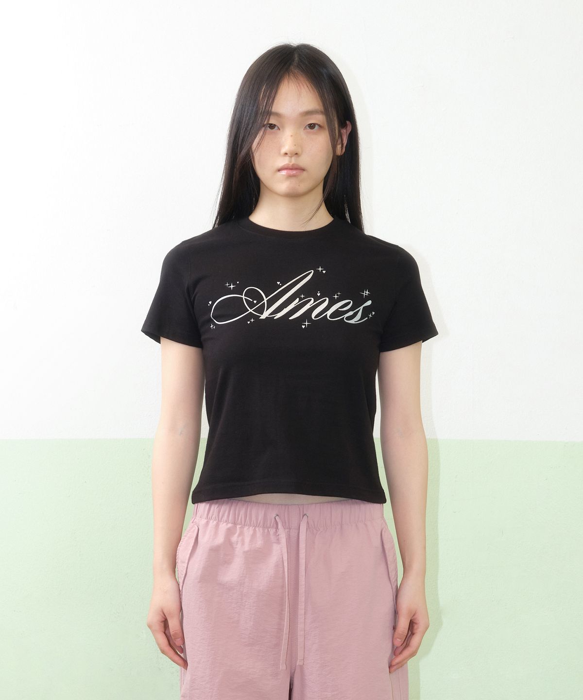 아메스 월드와이드(AMES-WORLDWIDE) SILVER AMES CROP TEE BLACK