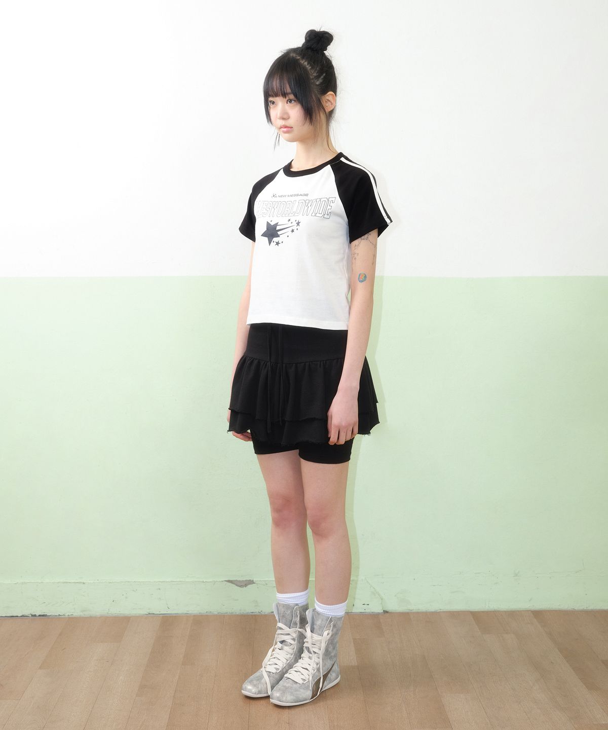 아메스 월드와이드(AMES-WORLDWIDE) STAR LOGO RAGLAN TEE WHITE