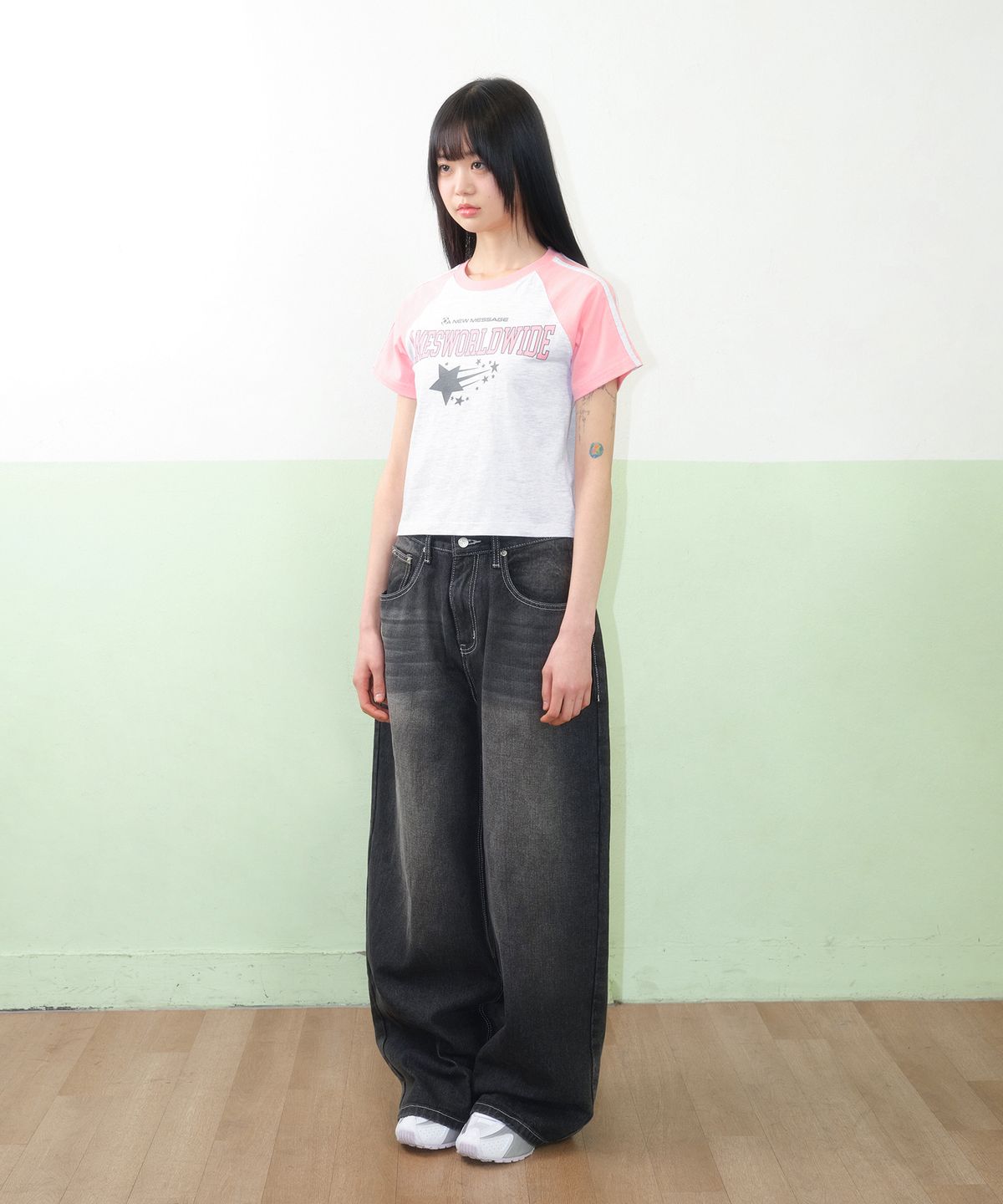 아메스 월드와이드(AMES-WORLDWIDE) STAR LOGO RAGLAN TEE GREY