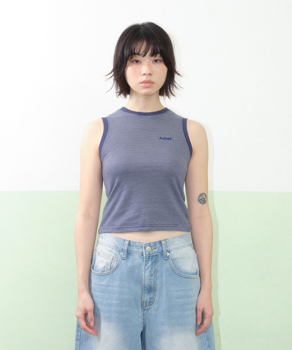 아메스 월드와이드(AMES-WORLDWIDE) BASIC LOGO SLEEVELESS TEE BLUE