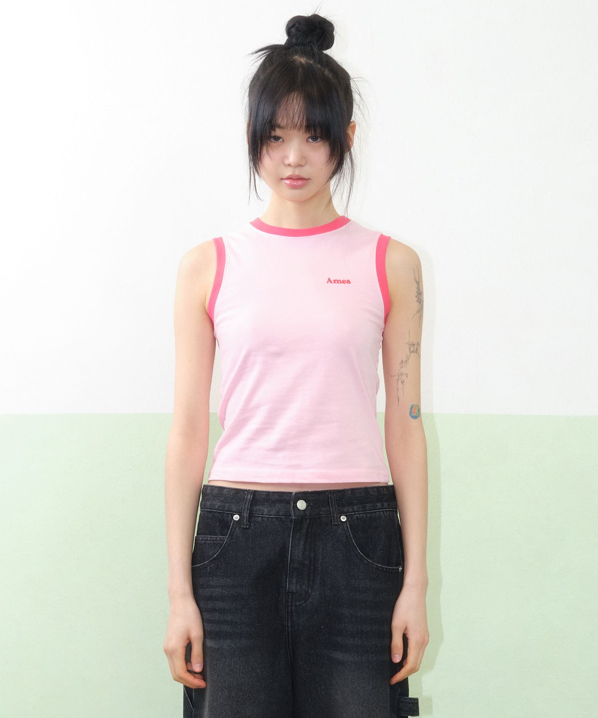 아메스 월드와이드(AMES-WORLDWIDE) BASIC LOGO SLEEVELESS TEE PINK