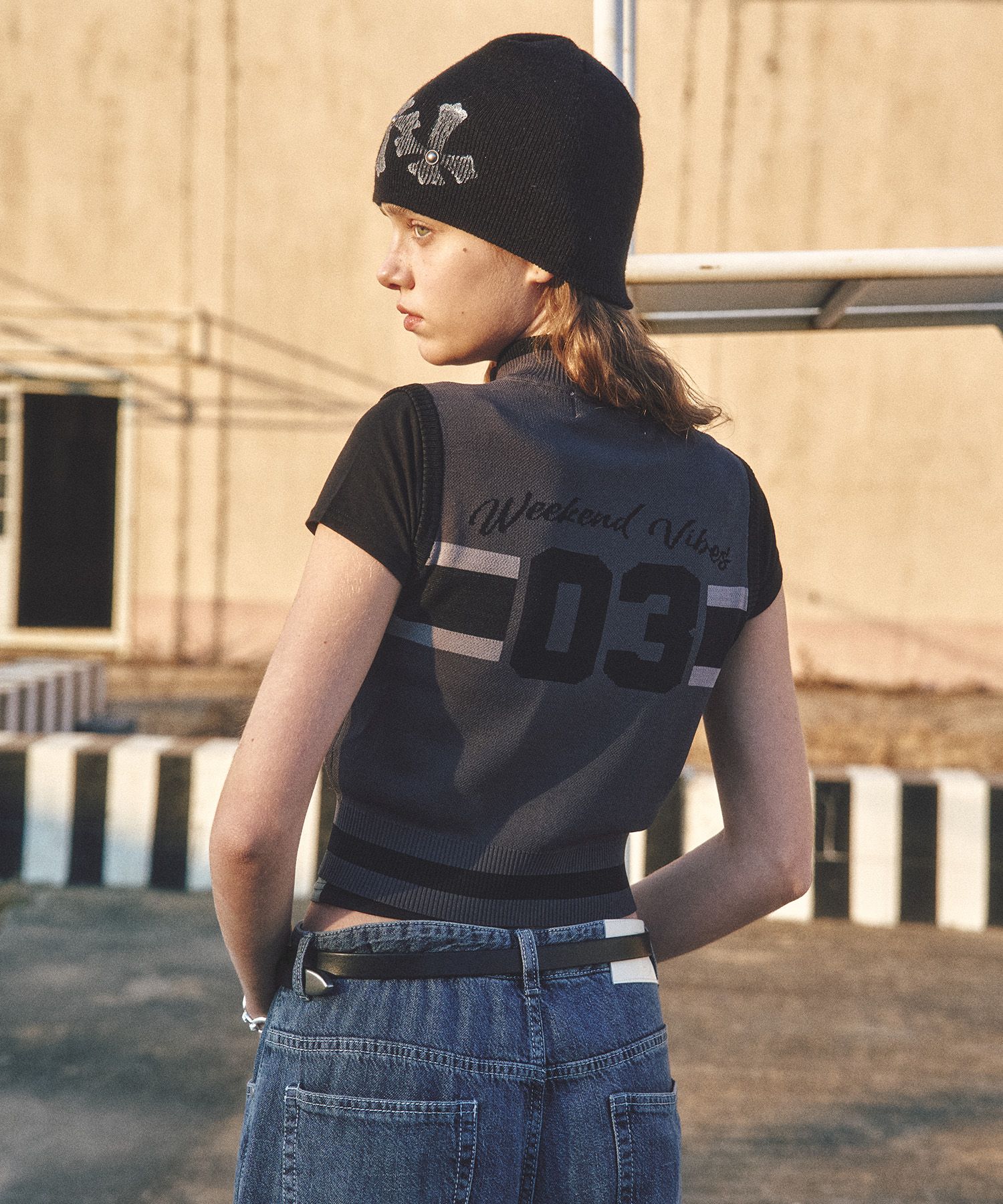 MUSINSA SECONDMONO 03 Graphic High Neck Knit Zip-Up Vest