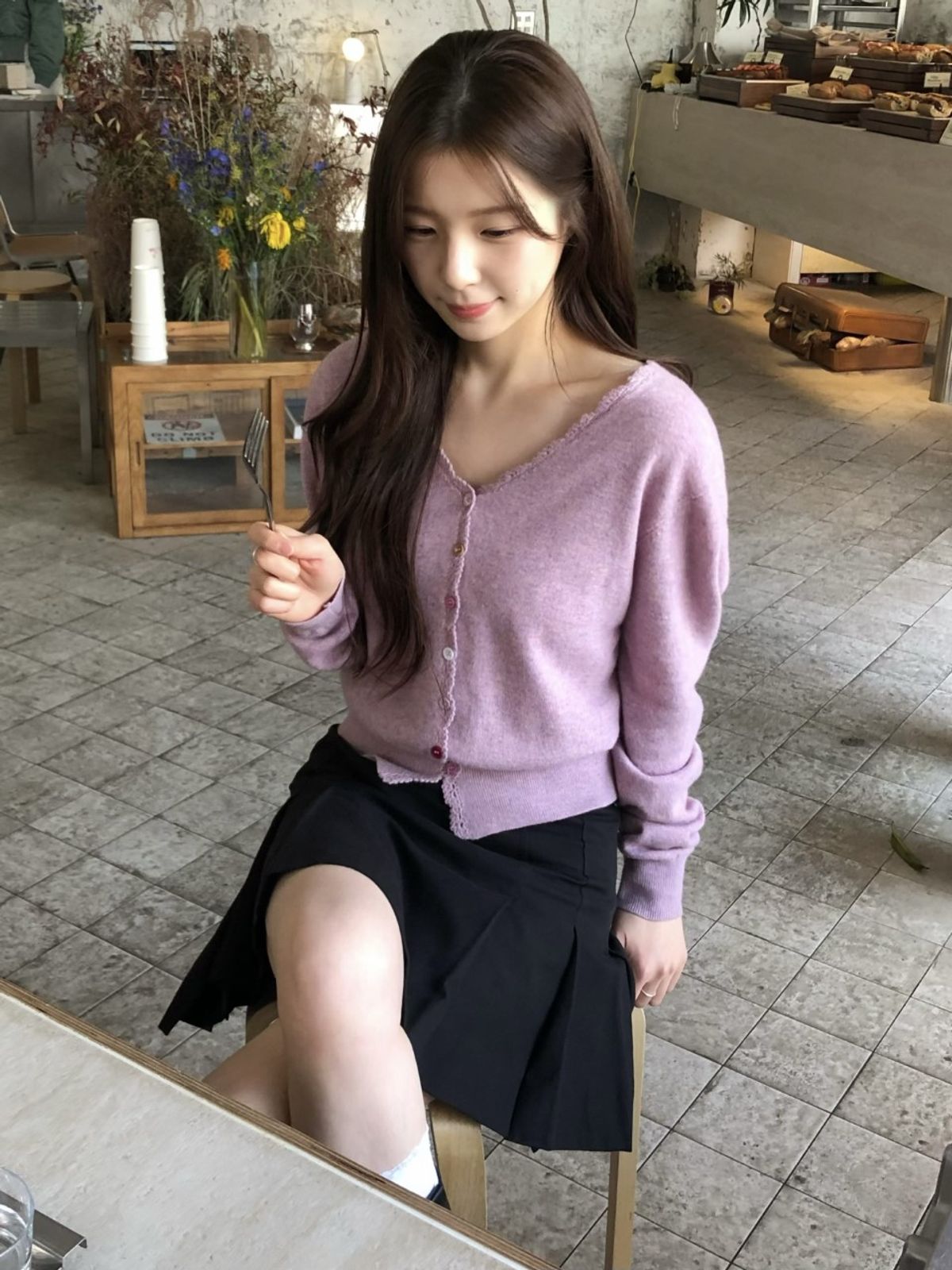 르니나(LENINA) SALENA wool v neck cardigan_POPCORN PINK