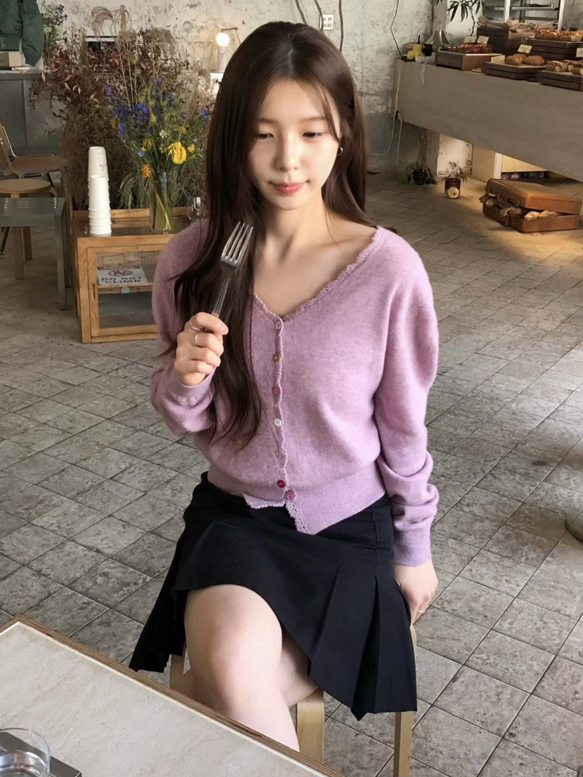 르니나(LENINA) SALENA wool v neck cardigan_POPCORN PINK