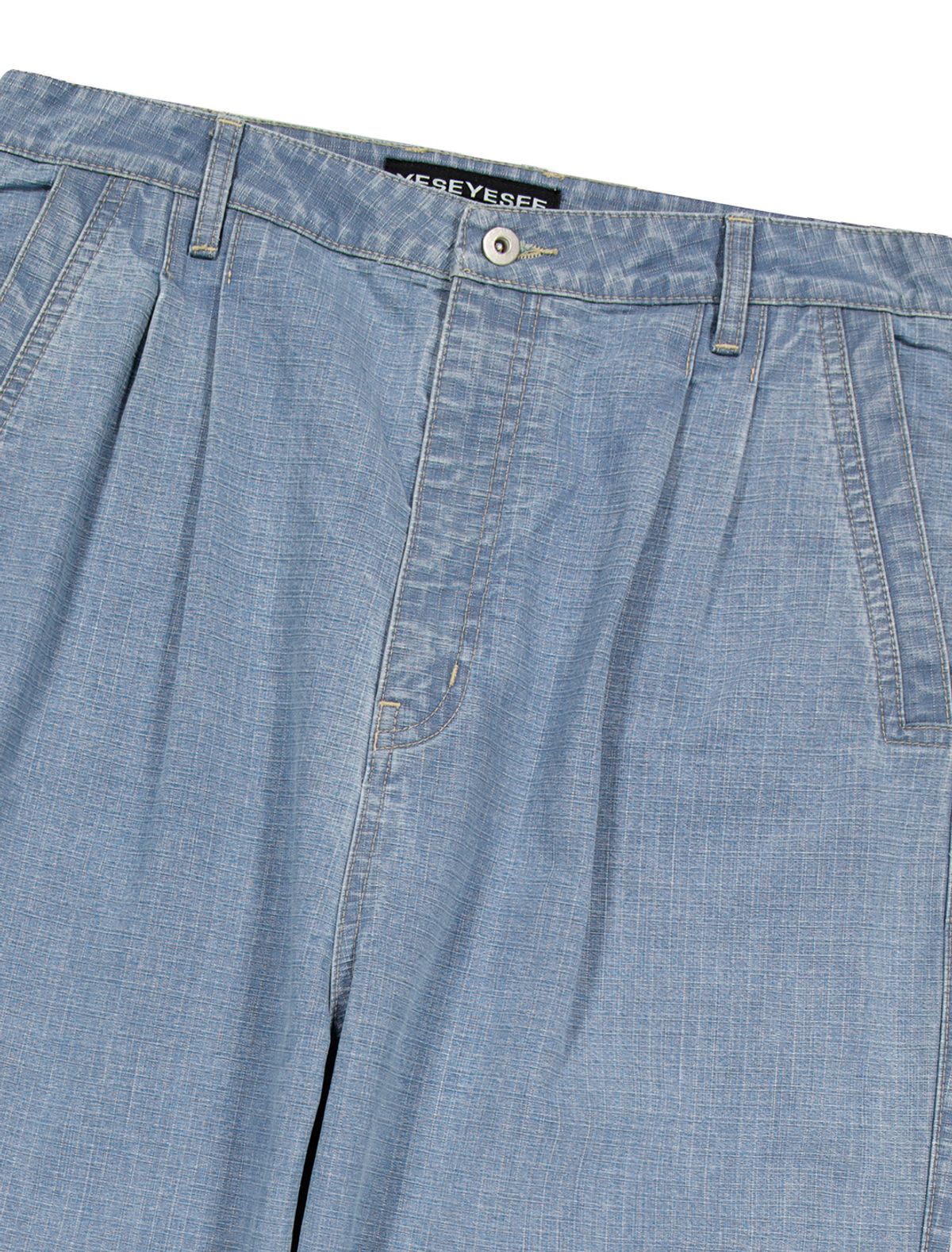 예스아이씨(YESEYESEE) Two Tucked Ripstop Denim Pants Light Indigo