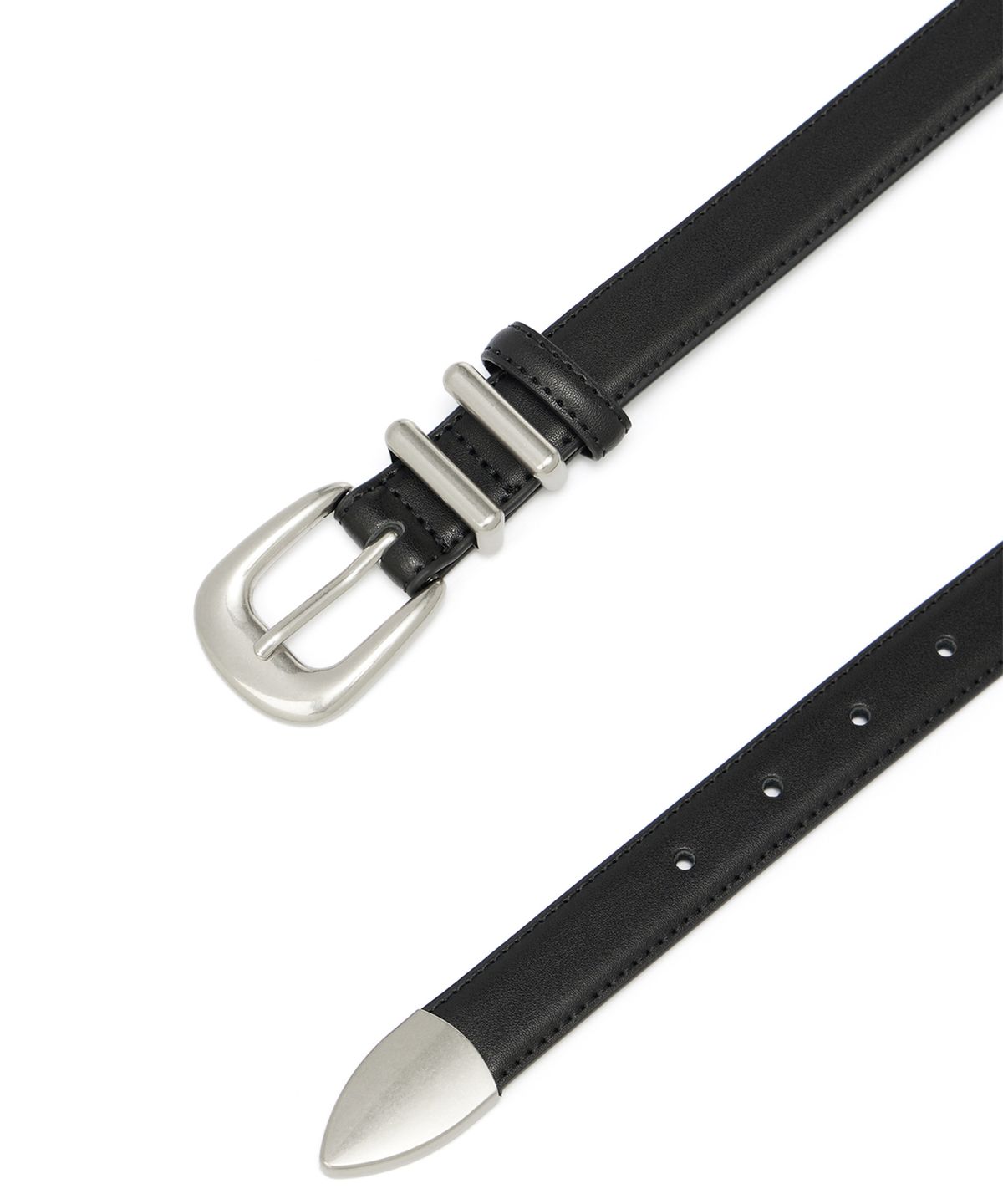 기철(KICHUL) 2 Line buckle western leather belt (black)