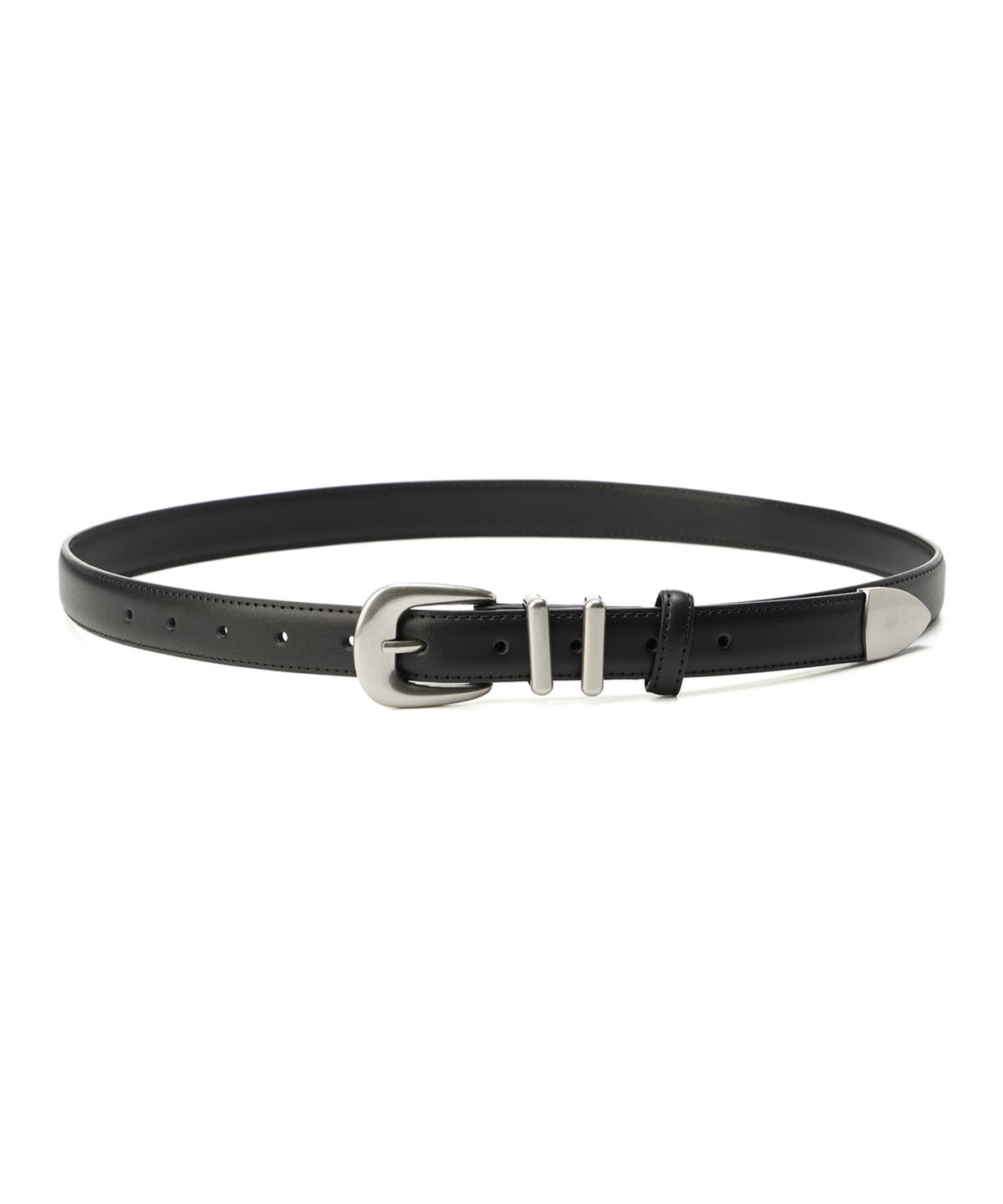 기철(KICHUL) 2 Line buckle western leather belt (black)