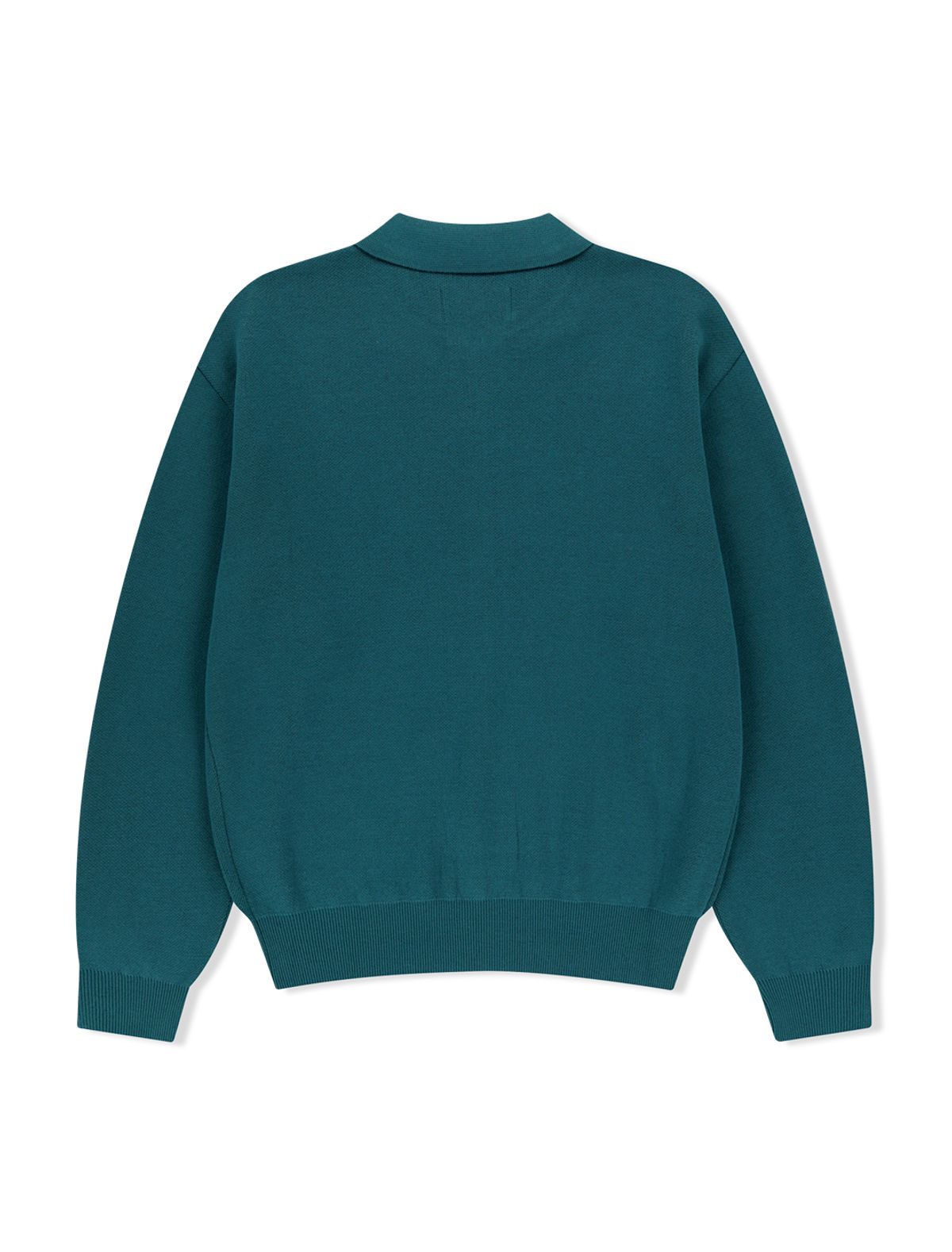 예스아이씨(YESEYESEE) Knit Zip Up Polo Cardigan Teal