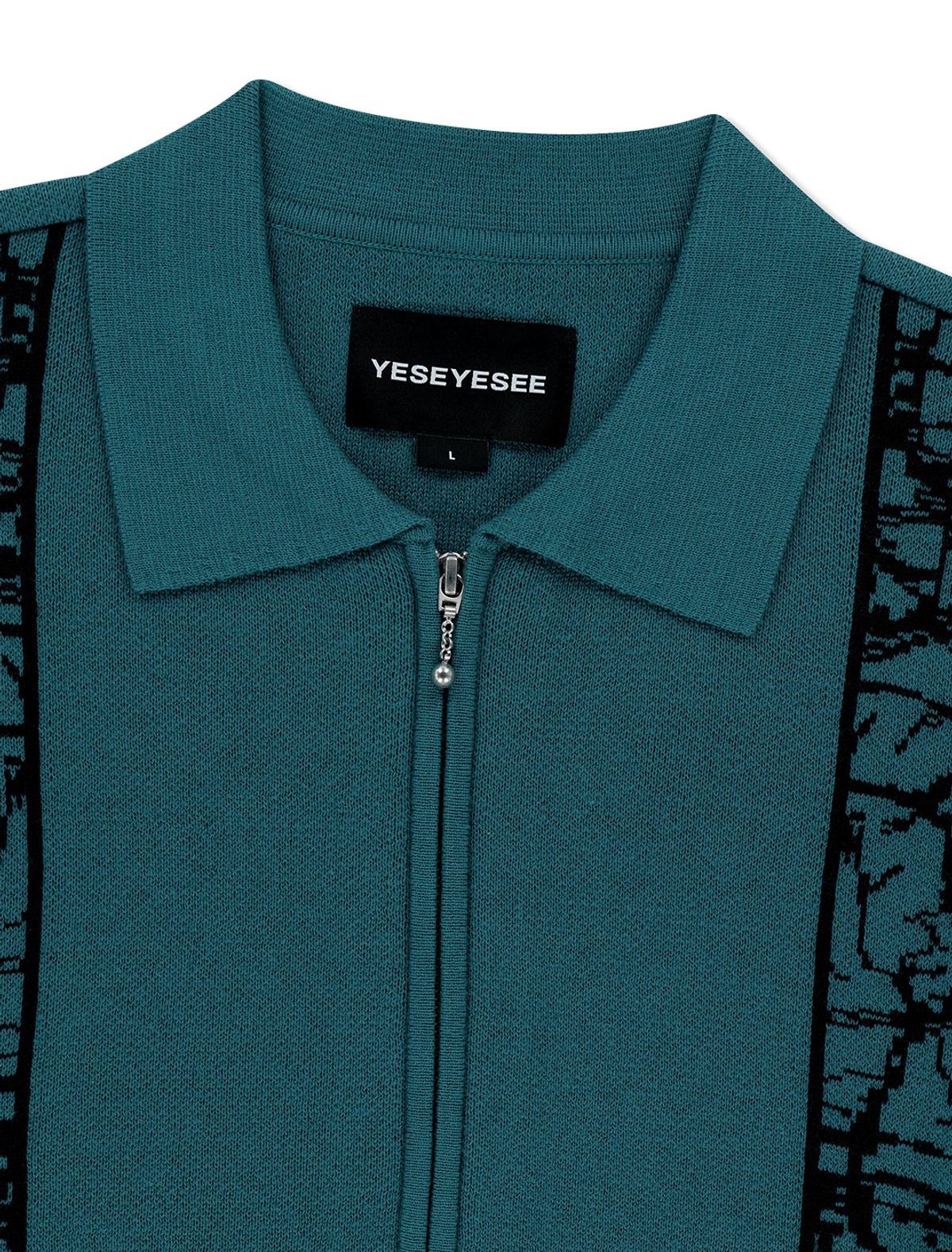 예스아이씨(YESEYESEE) Knit Zip Up Polo Cardigan Teal