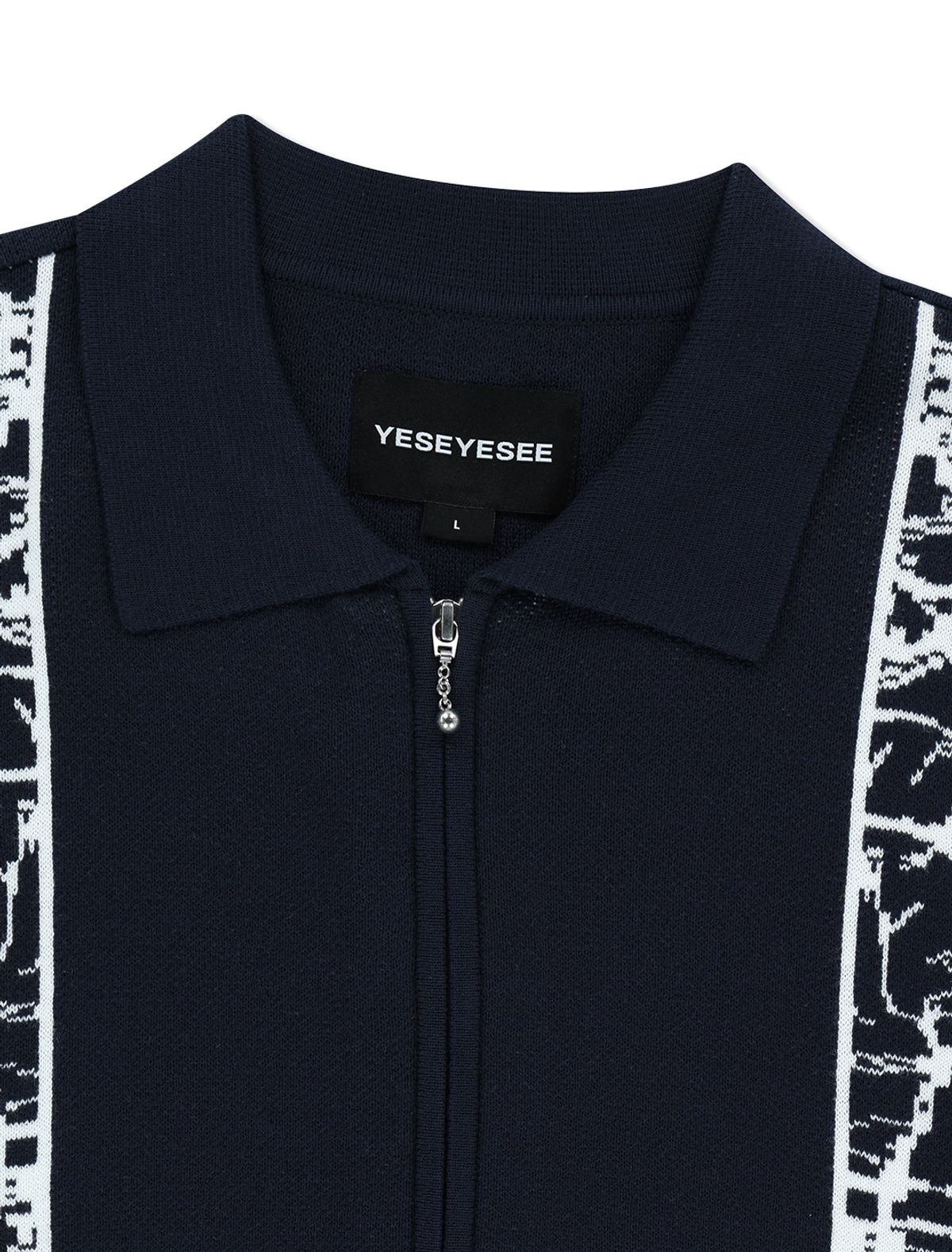 예스아이씨(YESEYESEE) Knit Zip Up Polo Cardigan Navy