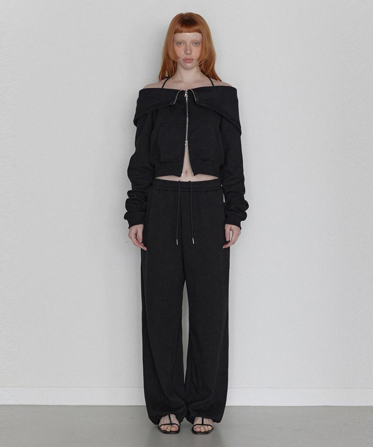 렌세(RENSE) RS String Wide Sweat Pants Black
