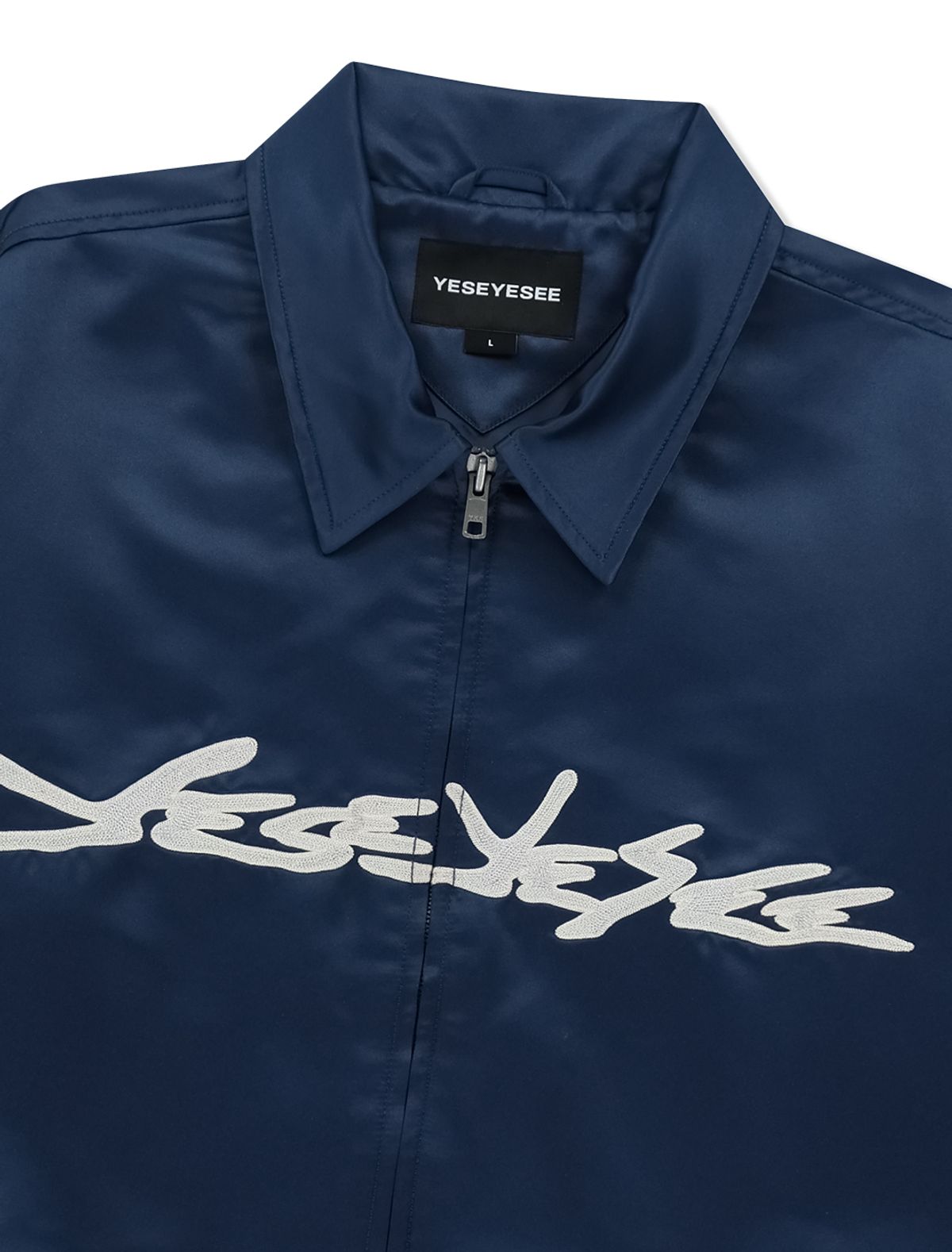 예스아이씨(YESEYESEE) Chain Stitch Logo Coach Jacket Navy