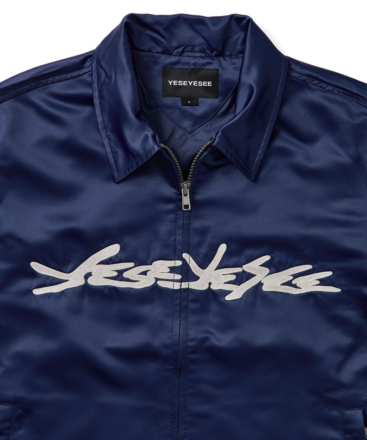 예스아이씨(YESEYESEE) Chain Stitch Logo Coach Jacket Navy