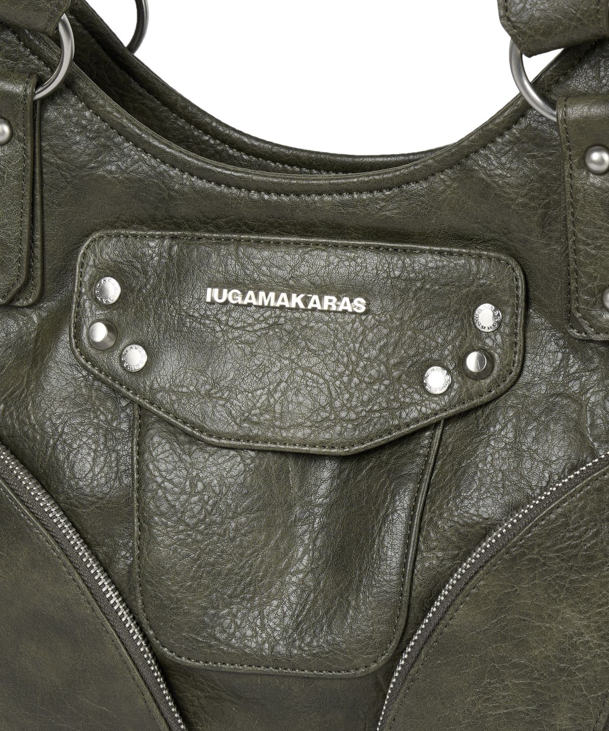 이우가마카라스(IUGAMAKARAS) Studded Leather Shoulder Bag (Khaki)