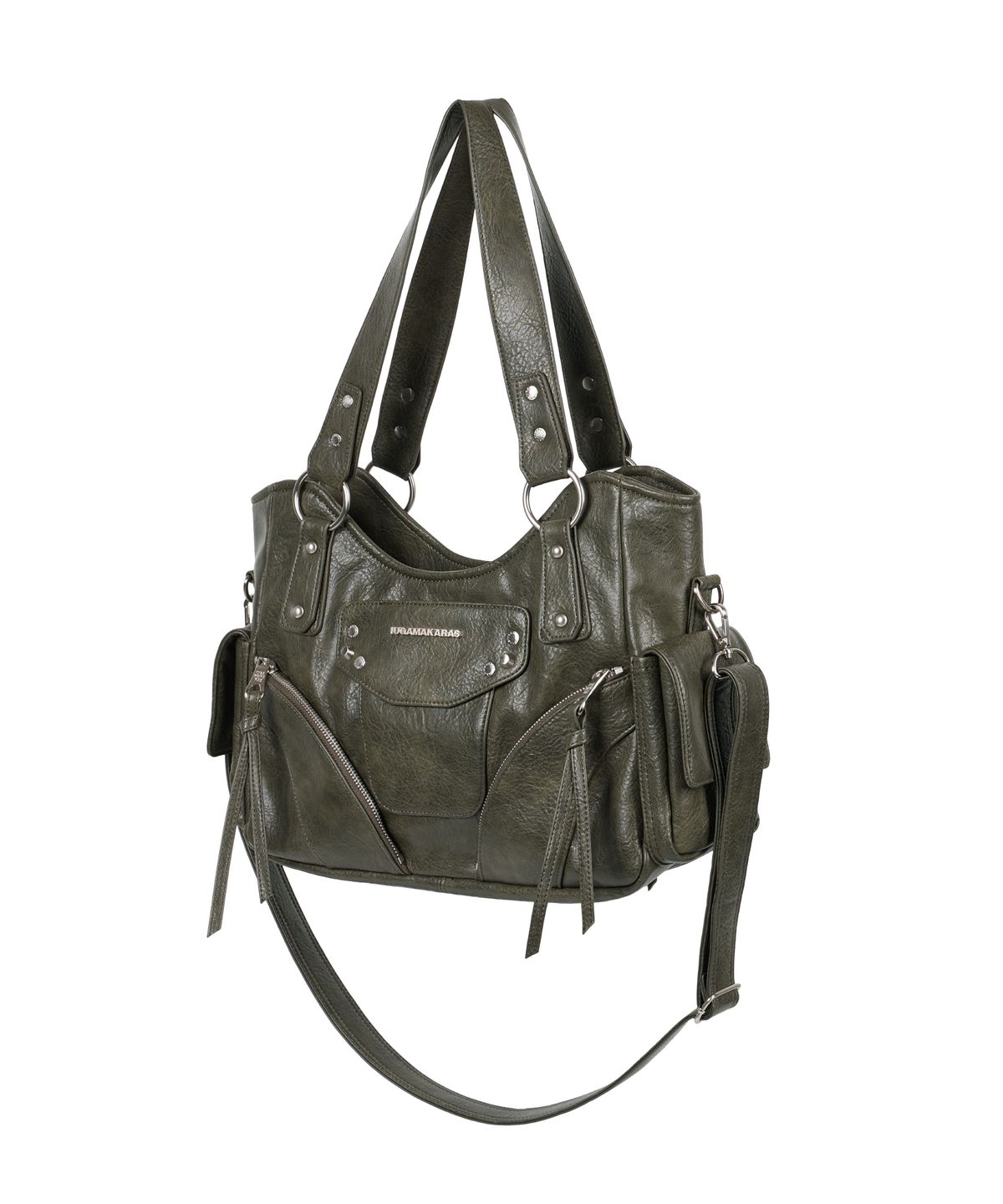 이우가마카라스(IUGAMAKARAS) Studded Leather Shoulder Bag (Khaki)