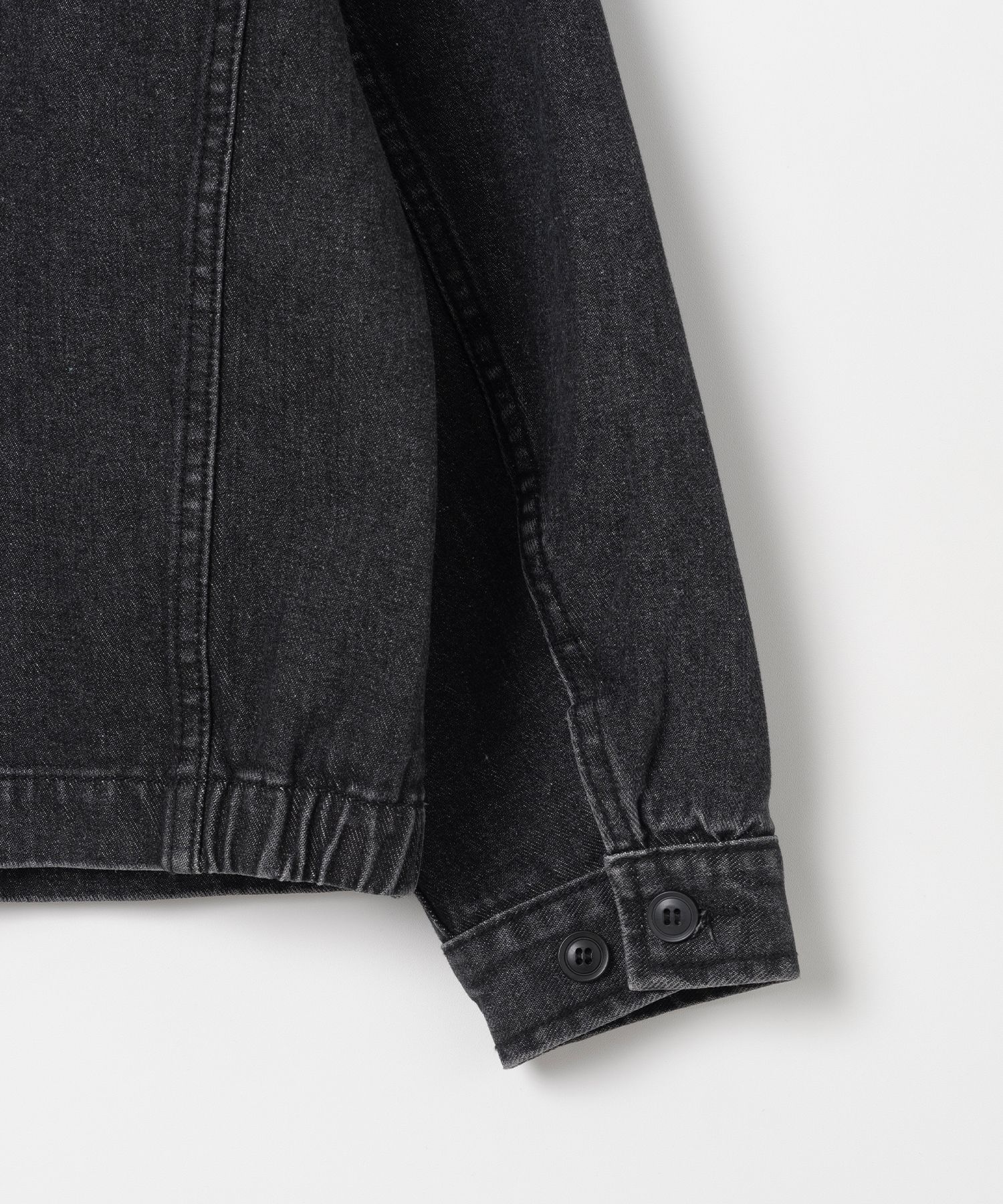 MUSINSA | MILLO ARCHIVE Stain Round Denim Jacket [Washed Black]