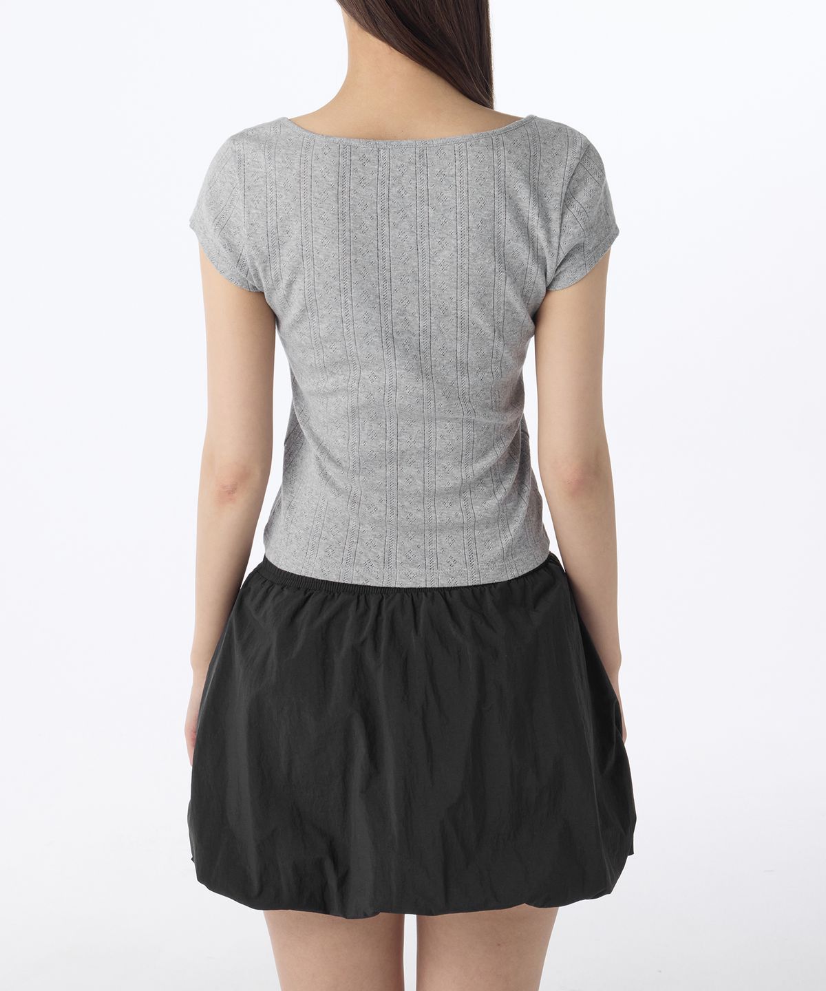 무신사 스탠다드 우먼(MUSINSA STANDARD WOMAN) 우먼즈 포인텔 스퀘어 넥 캡 슬리브 티셔츠 [멜란지 그레이]
