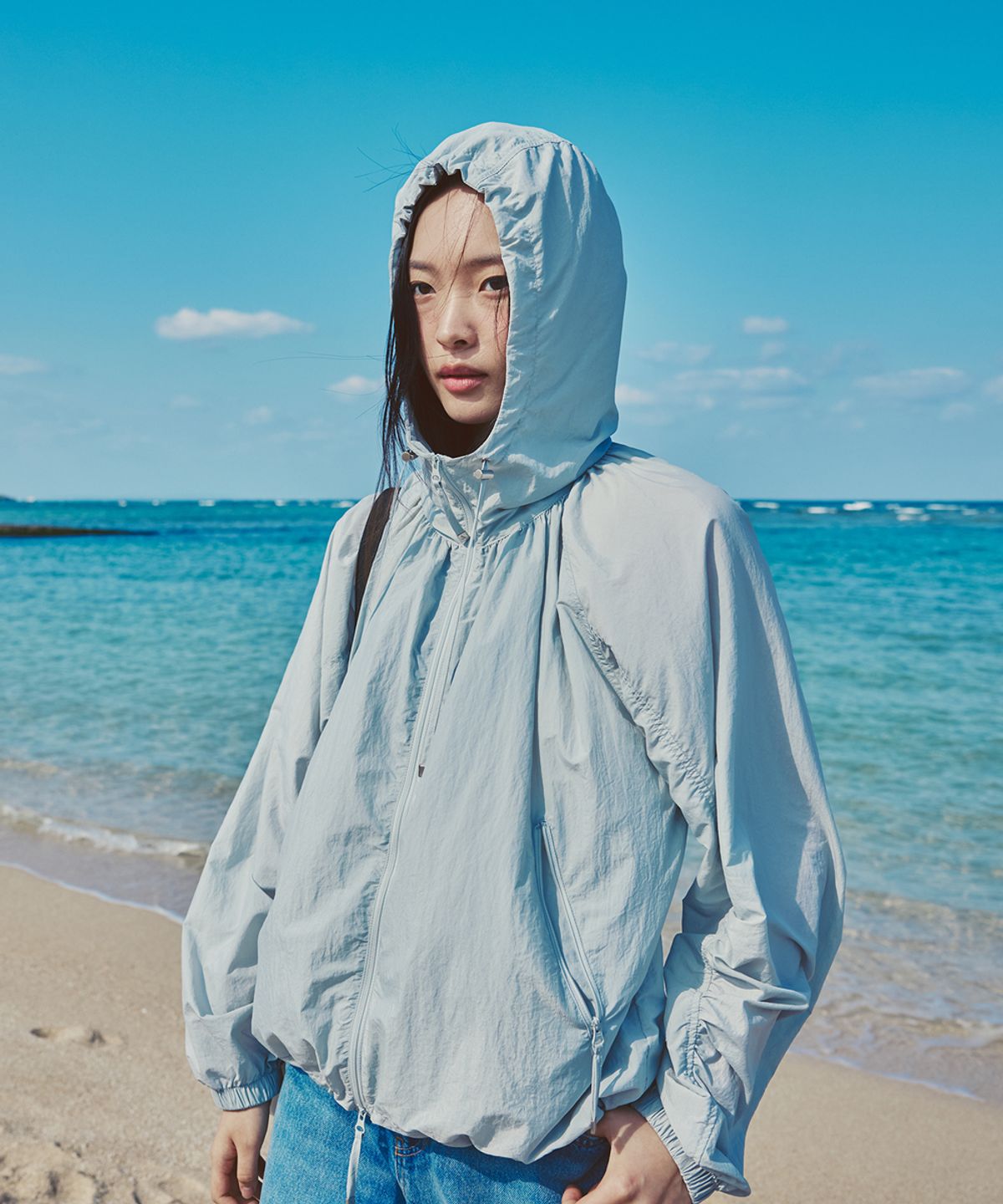 애프터아워즈(AFTERHOURS) LIGHT SHIRRING WINDBREAKER (BLUE-GREY)