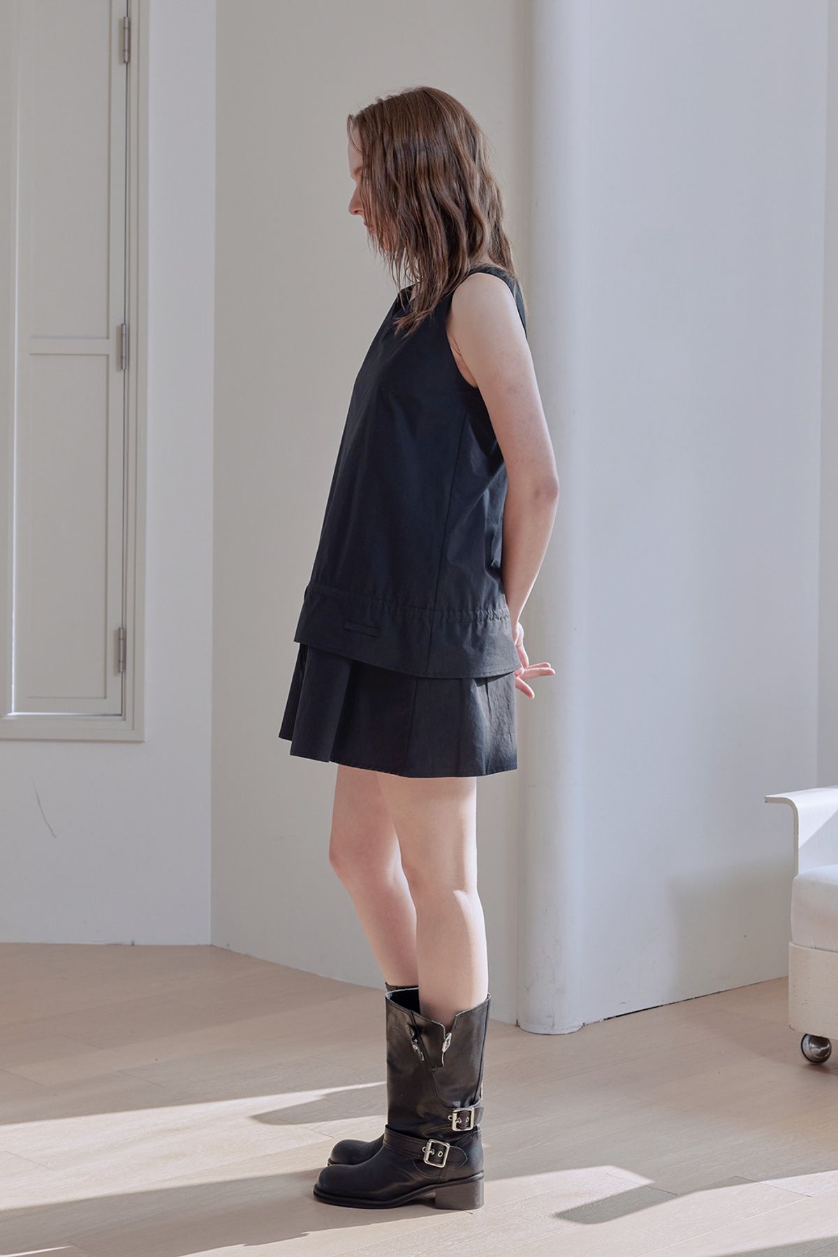애프터아워즈(AFTERHOURS) V-NECK LAYERED MINI DRESS (BLACK)