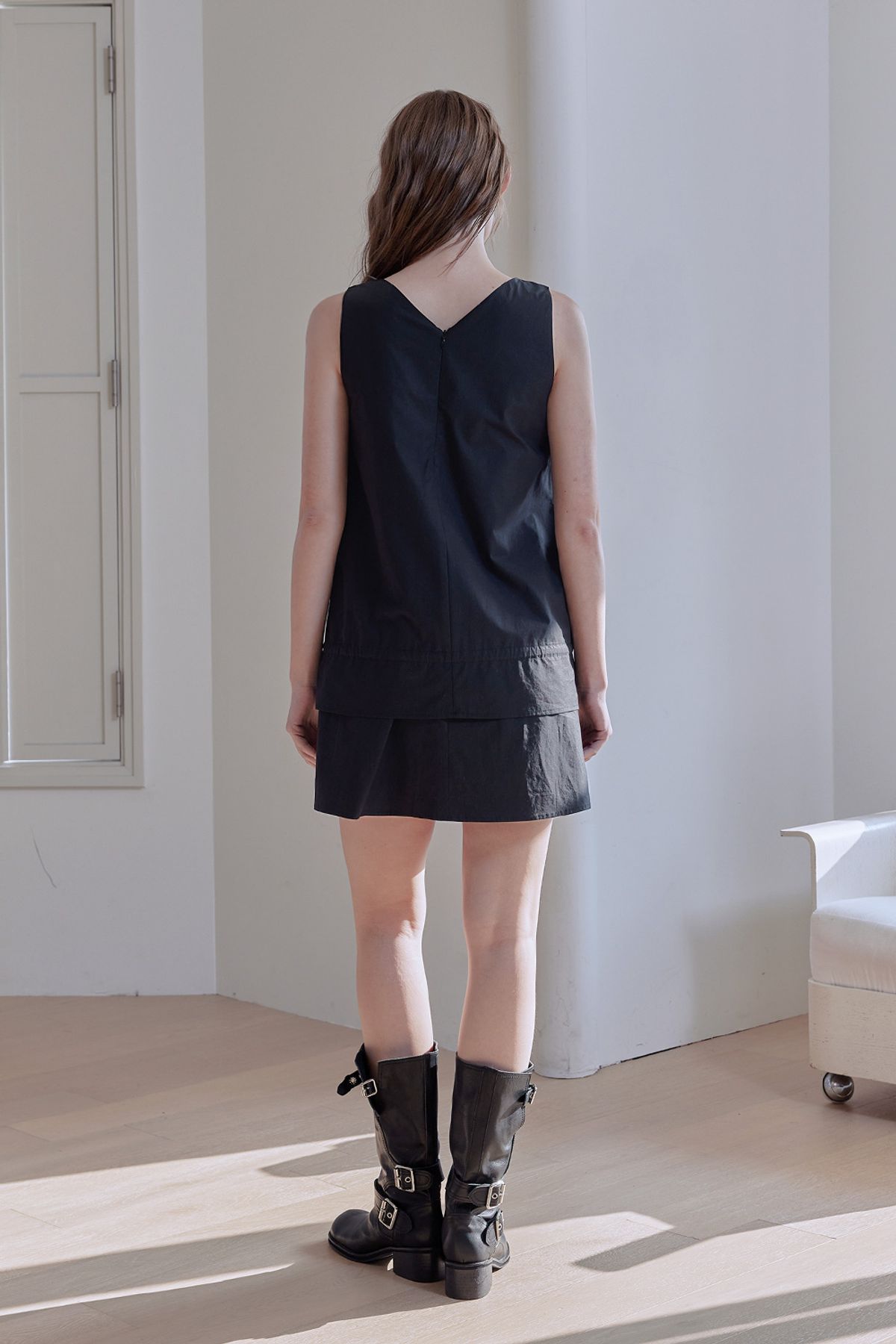 애프터아워즈(AFTERHOURS) V-NECK LAYERED MINI DRESS (BLACK)