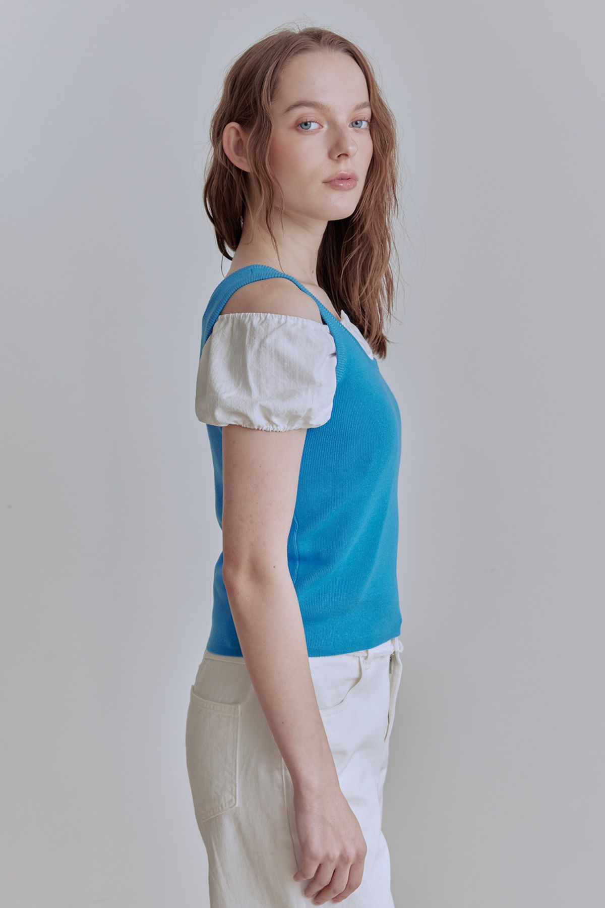 애프터아워즈(AFTERHOURS) COTTON KNIT SLEEVELESS TOP (BLUE)