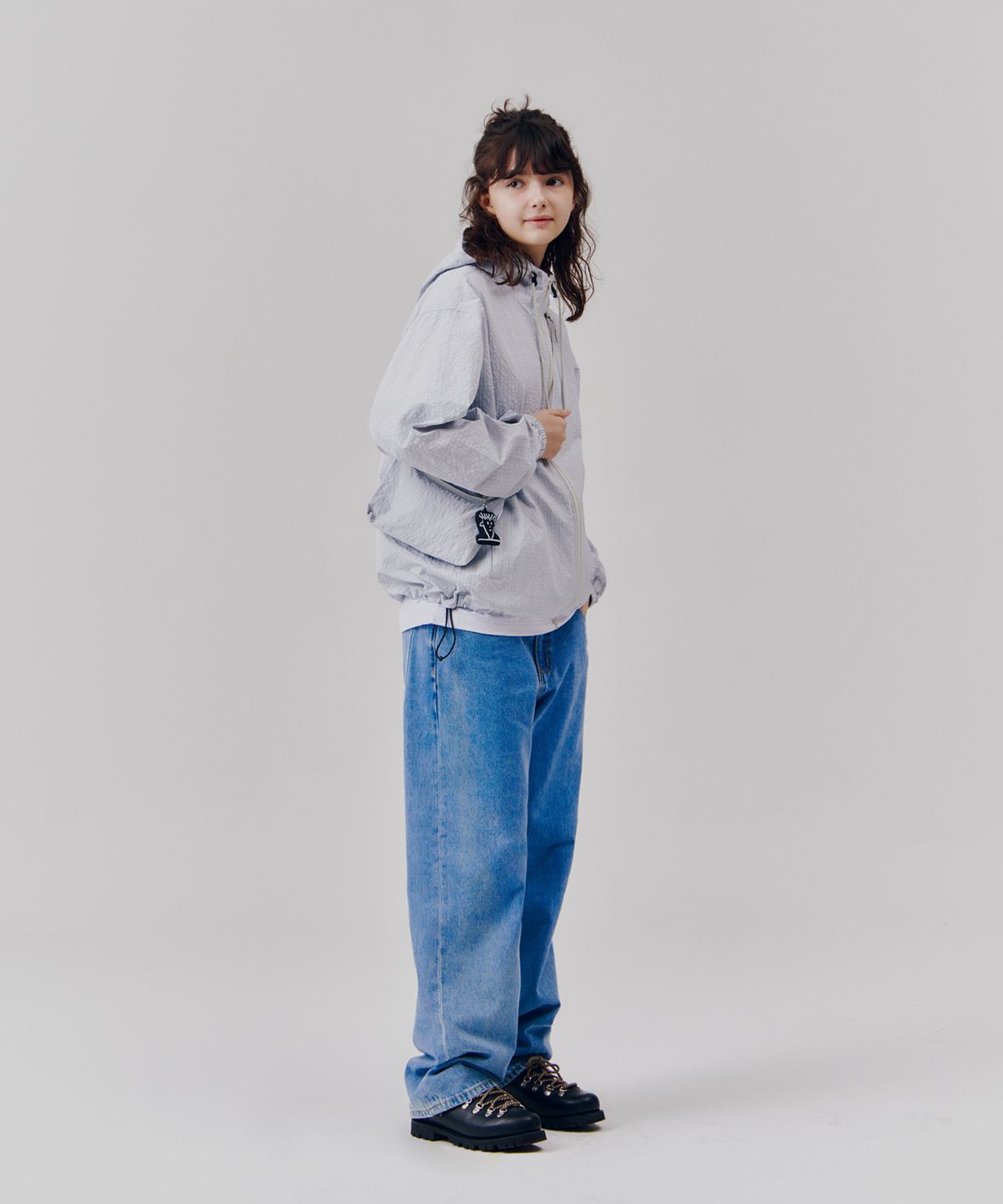 피도디도(FIDO DIDO) Vintage Check Zip Hoodie Light Grey
