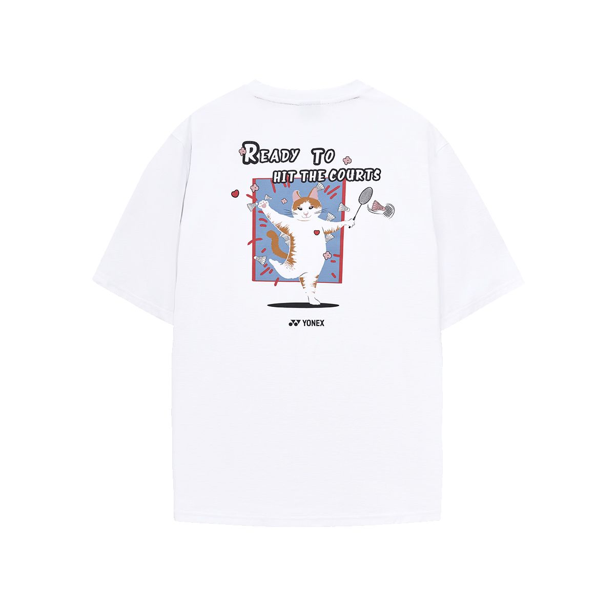 요넥스(YONEX) 251TS050U 화이트 남녀공용 고양이 그래픽 반팔 티셔츠
