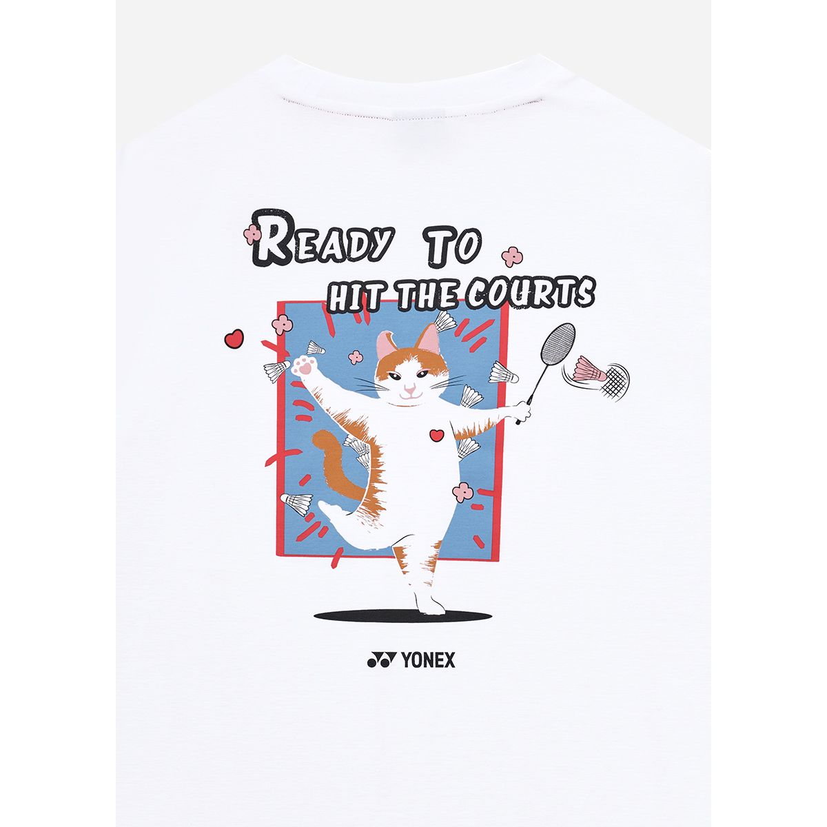 요넥스(YONEX) 251TS050U 화이트 남녀공용 고양이 그래픽 반팔 티셔츠