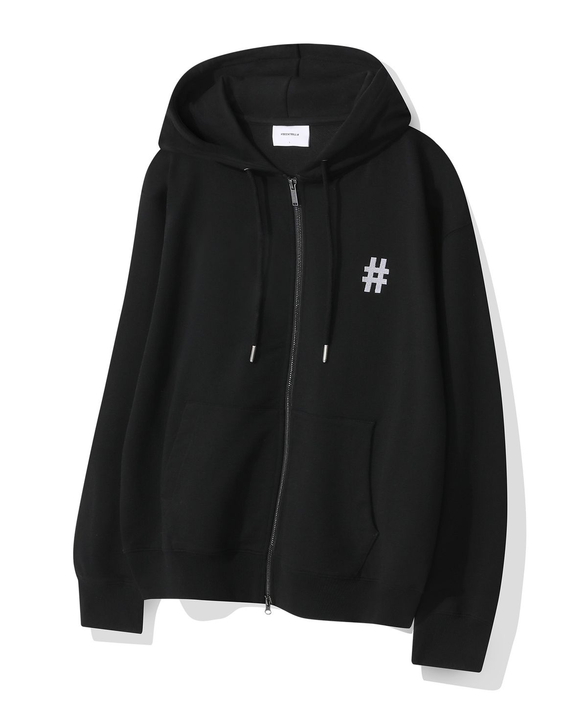 빈트릴(BEENTRILL) 에센셜 해시태그 후드 집업(블랙)